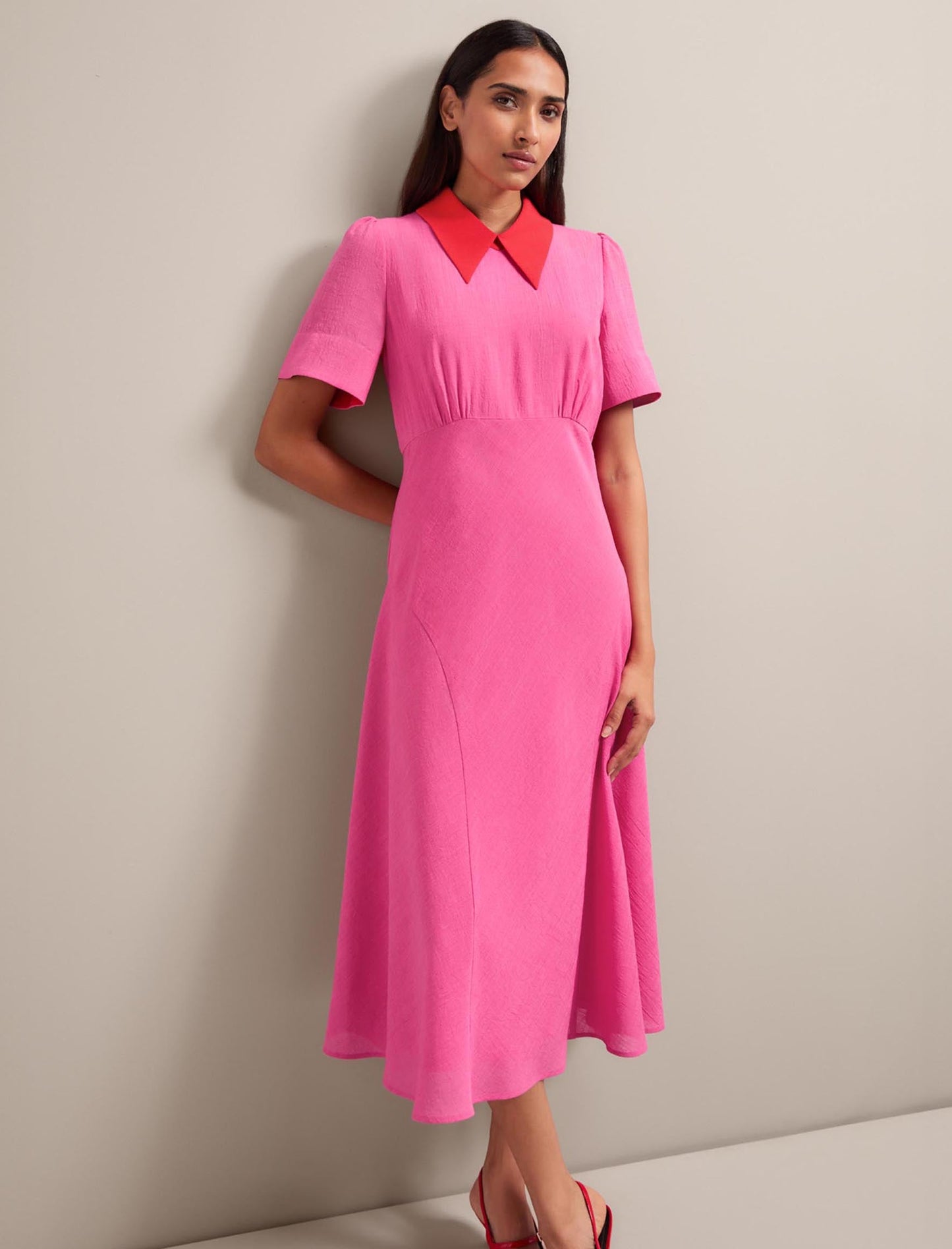 Lydia Techni Voile Midi Dress - Hot Pink Crimson