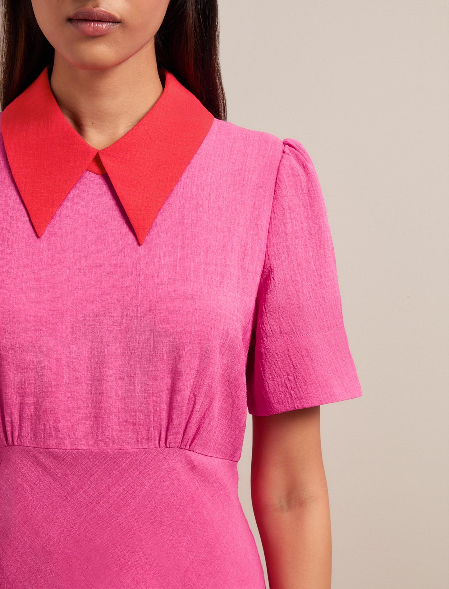 Lydia Techni Voile Midi Dress - Hot Pink Crimson