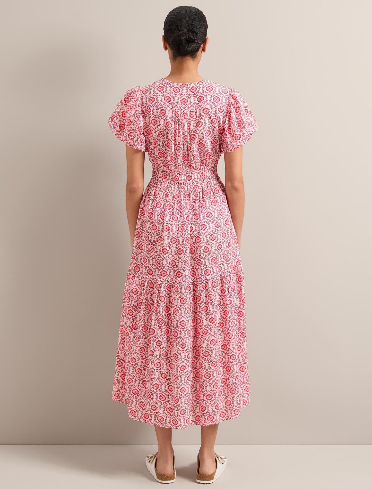 Orla Cotton Maxi Dress - White Pink Circle Carnation Print