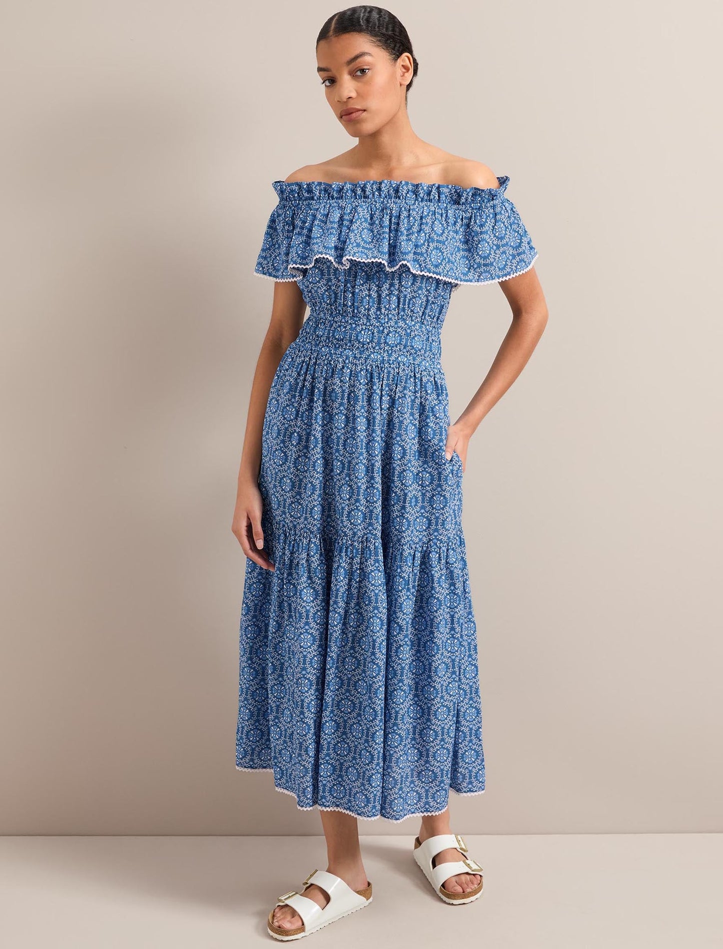 Aimee Cotton Maxi Dress - Blue Circle Carnation Print