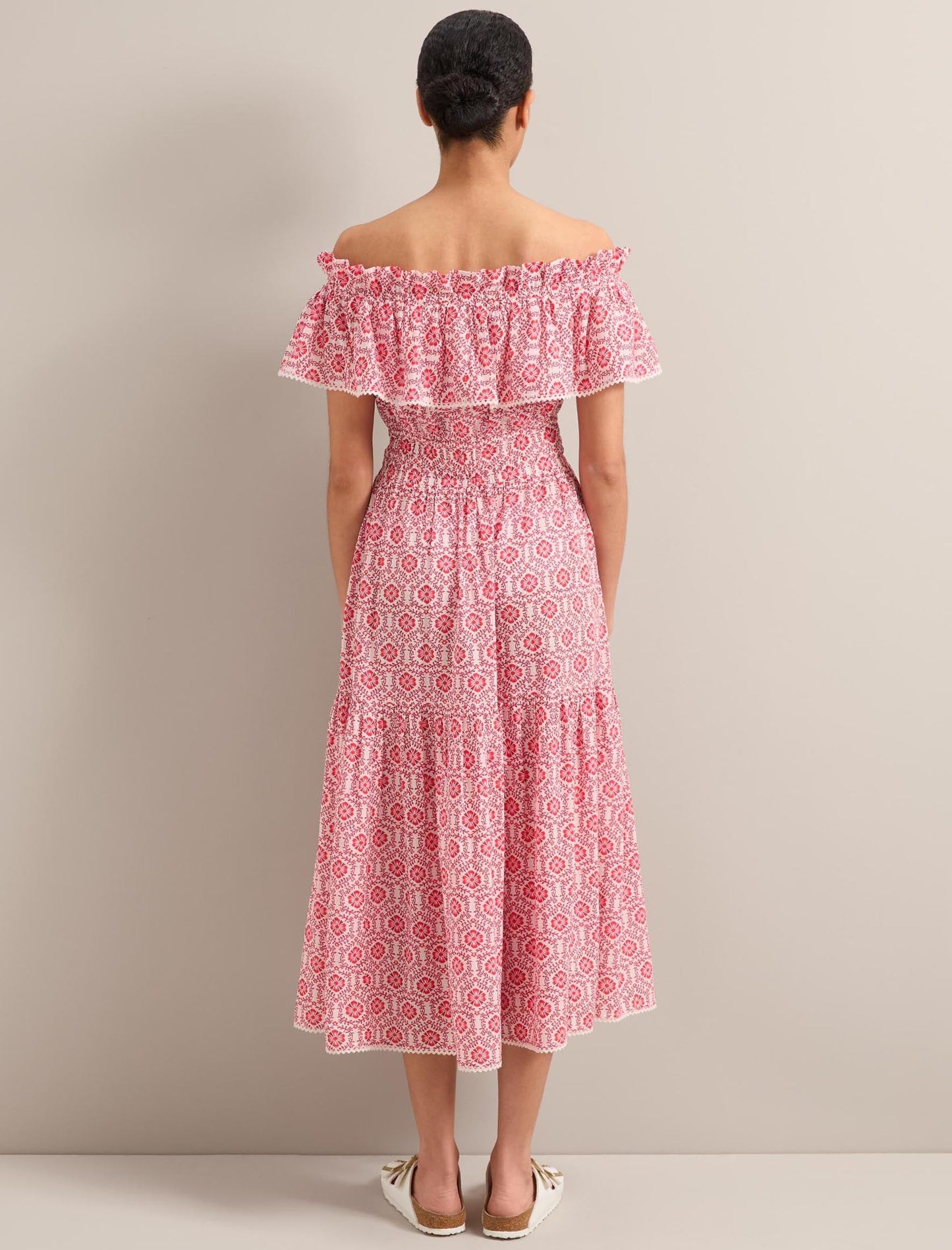 Aimee Cotton Maxi Dress - White Pink Circle Carnation Print