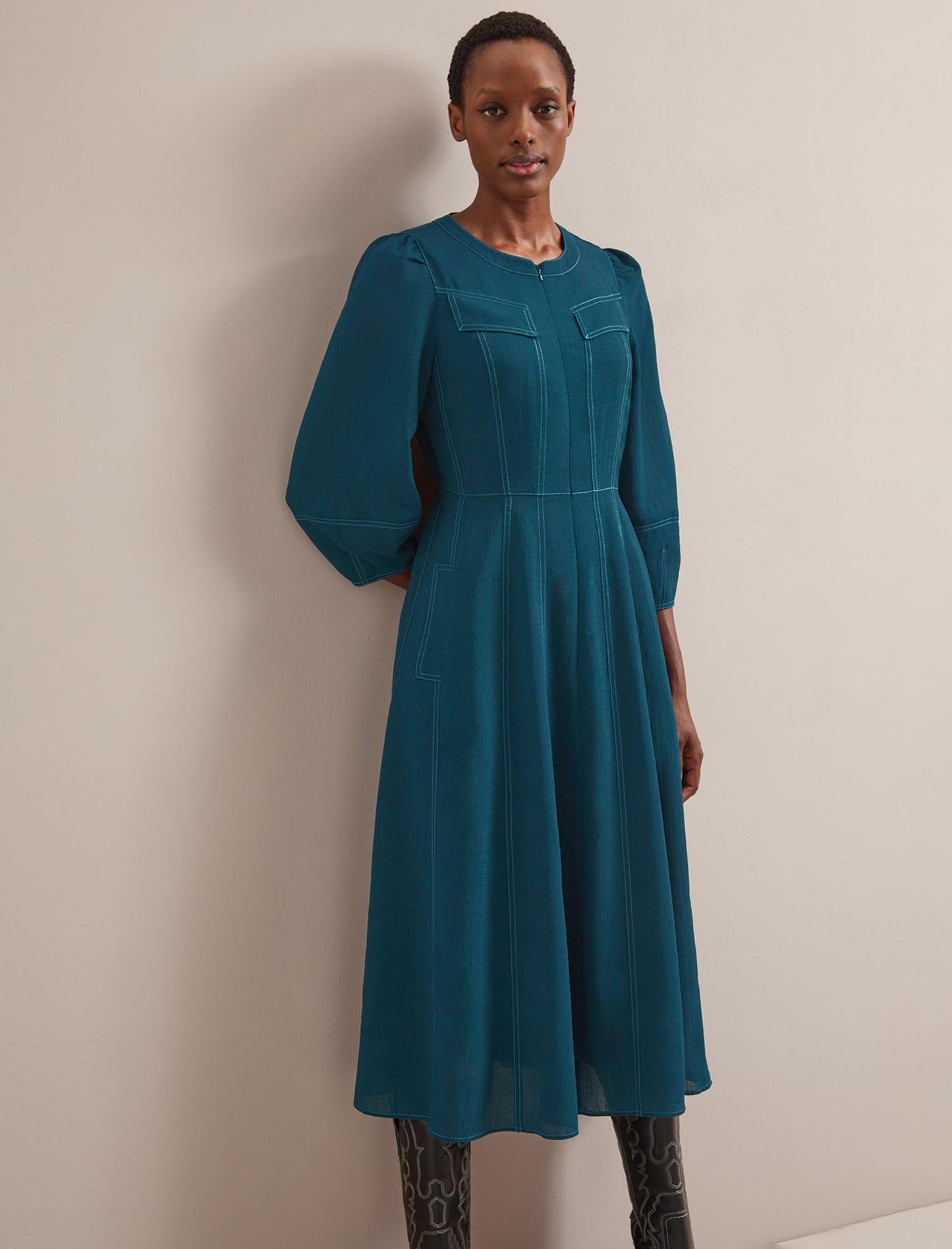 Lara Techni Voile Maxi Dress - Petrol Blue