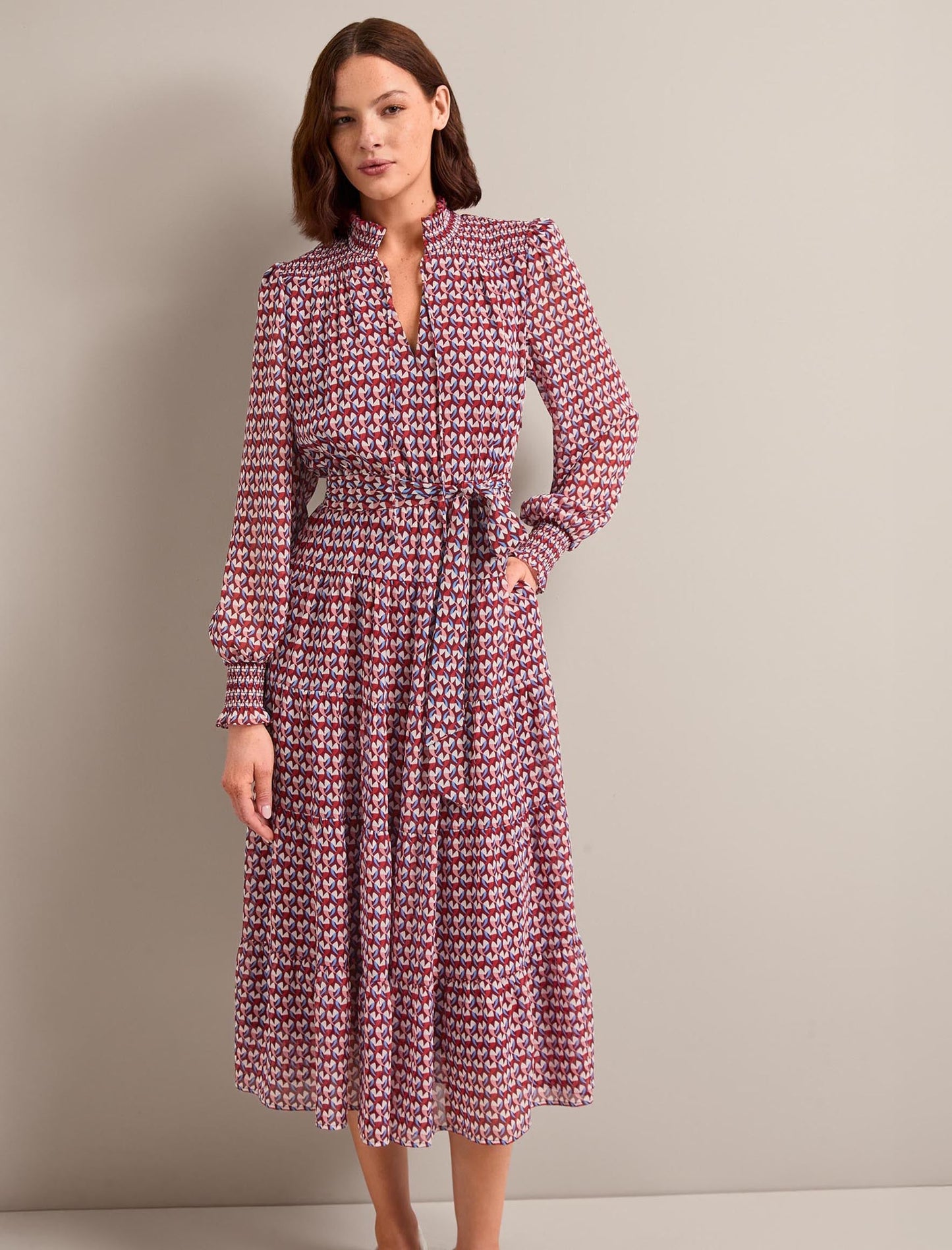Marina Maxi Dress - Burgundy Heart Geo Print