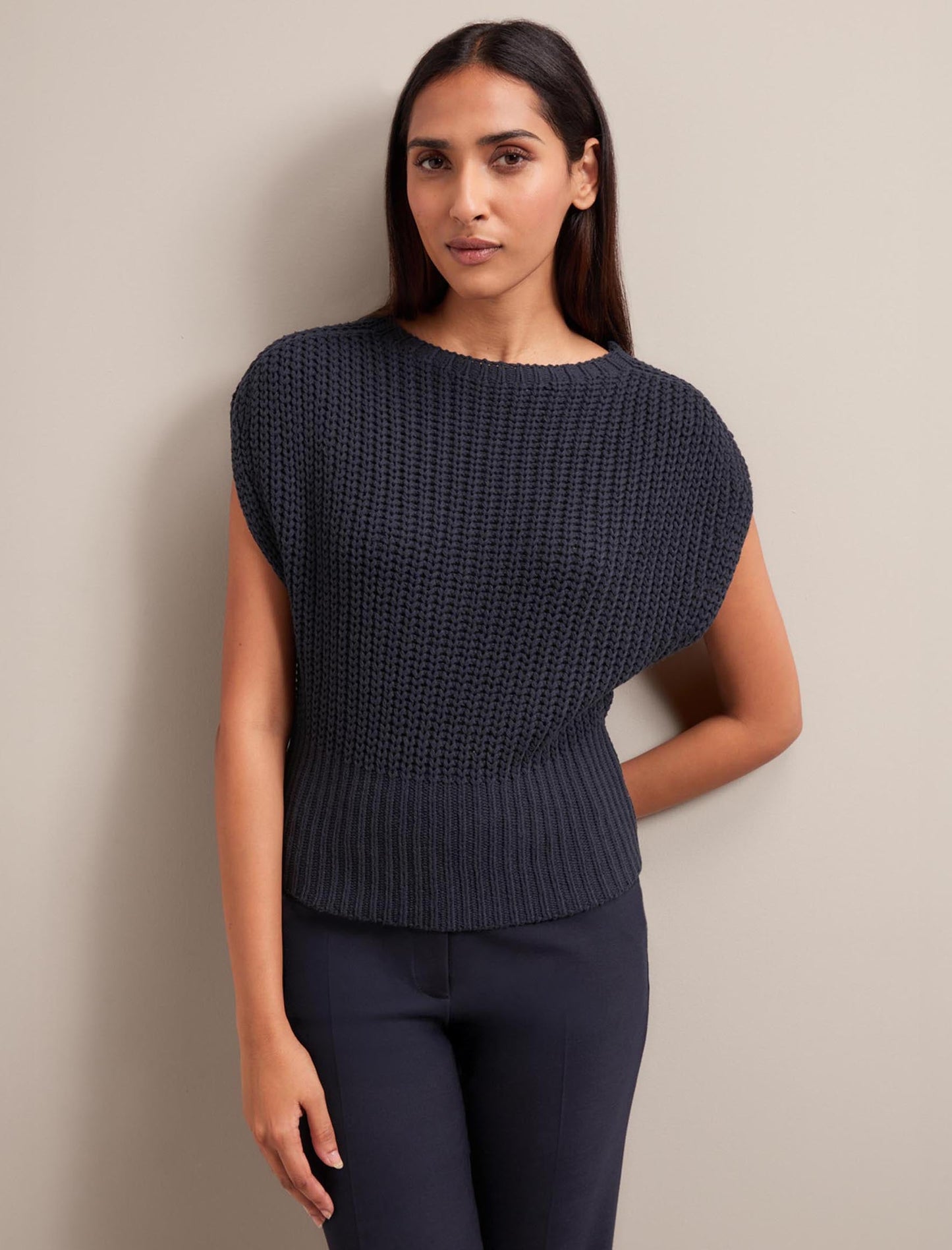 Quinn Cotton Blend Vest - Navy