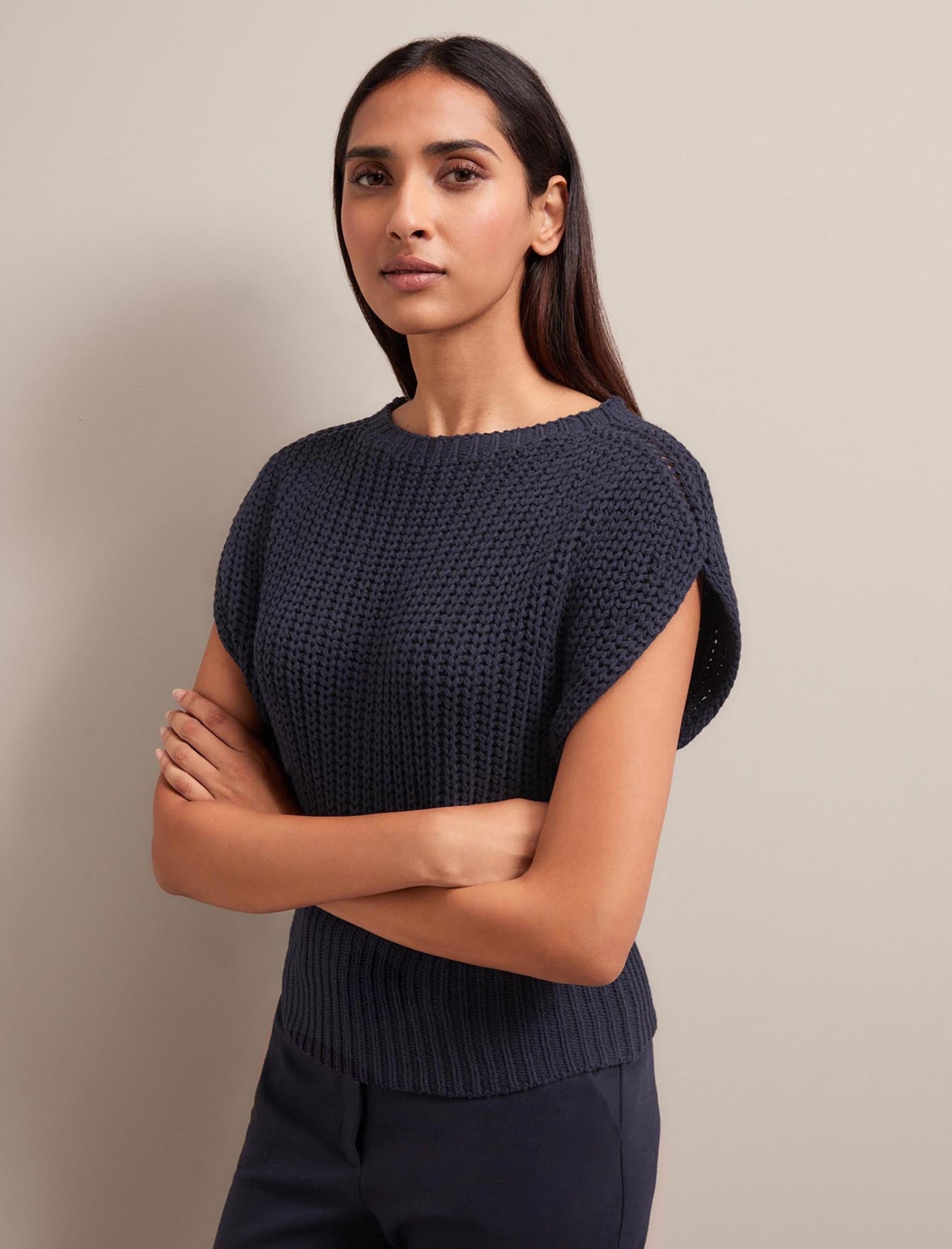 Quinn Cotton Blend Vest - Navy