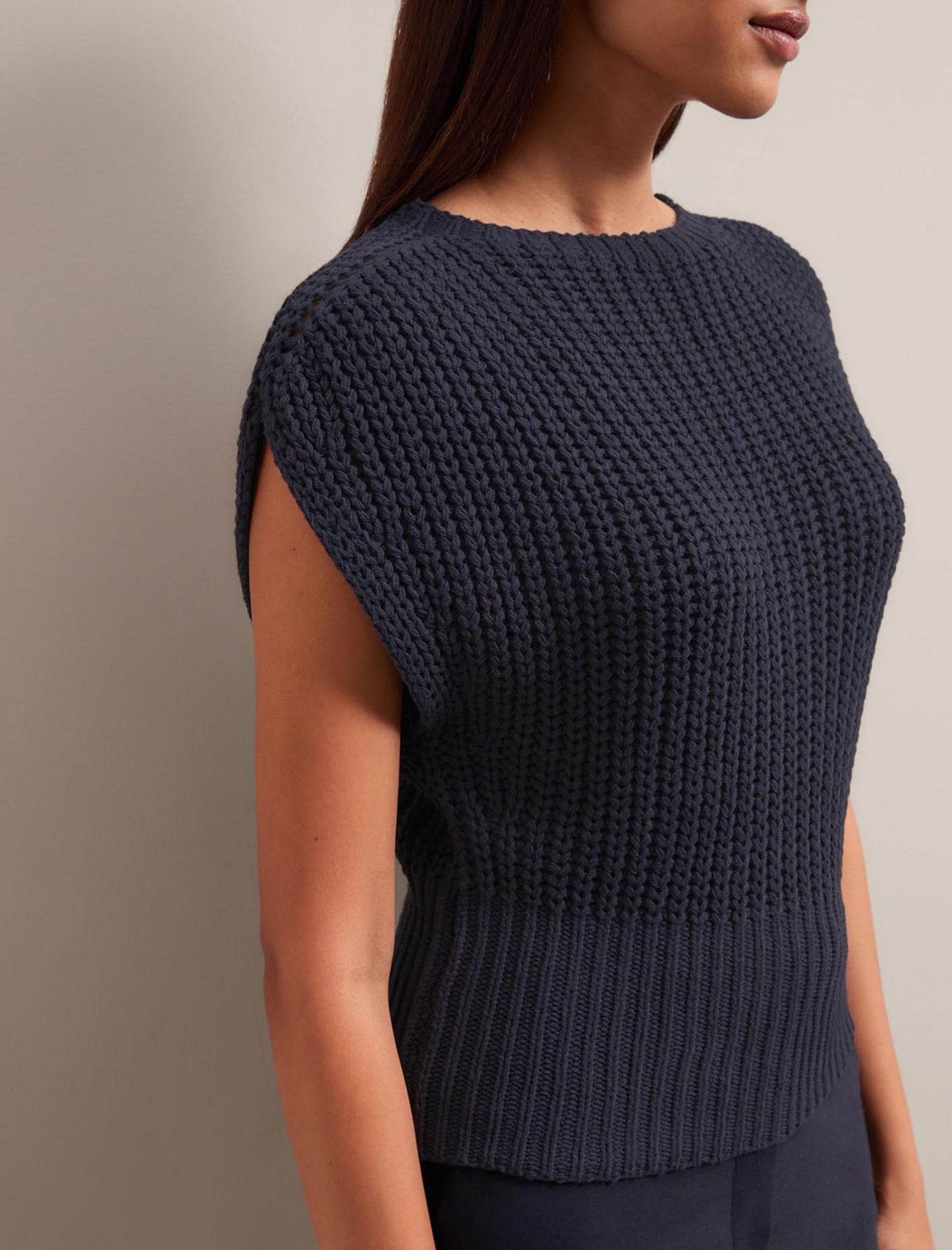 Quinn Cotton Blend Vest - Navy