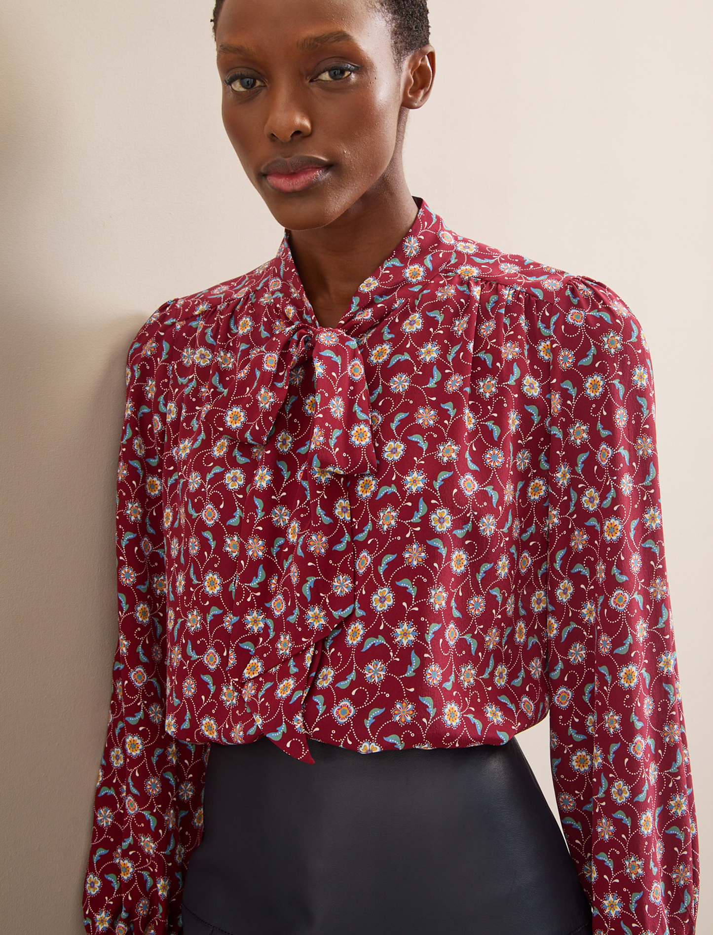 Matty Silk Shirt - Burgundy Trellis Print