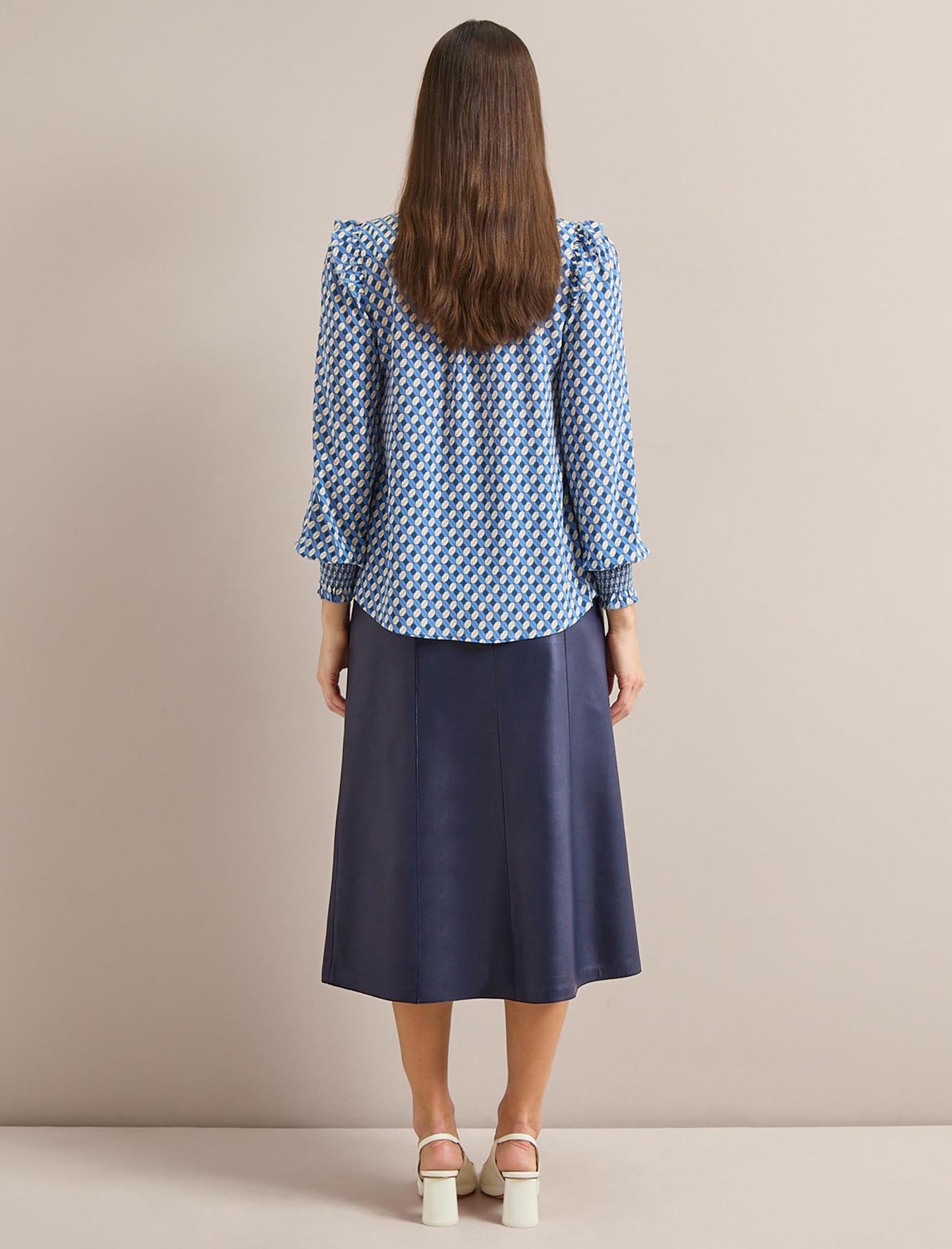 Stella Silk Shirt - Blue Cream Lips Print