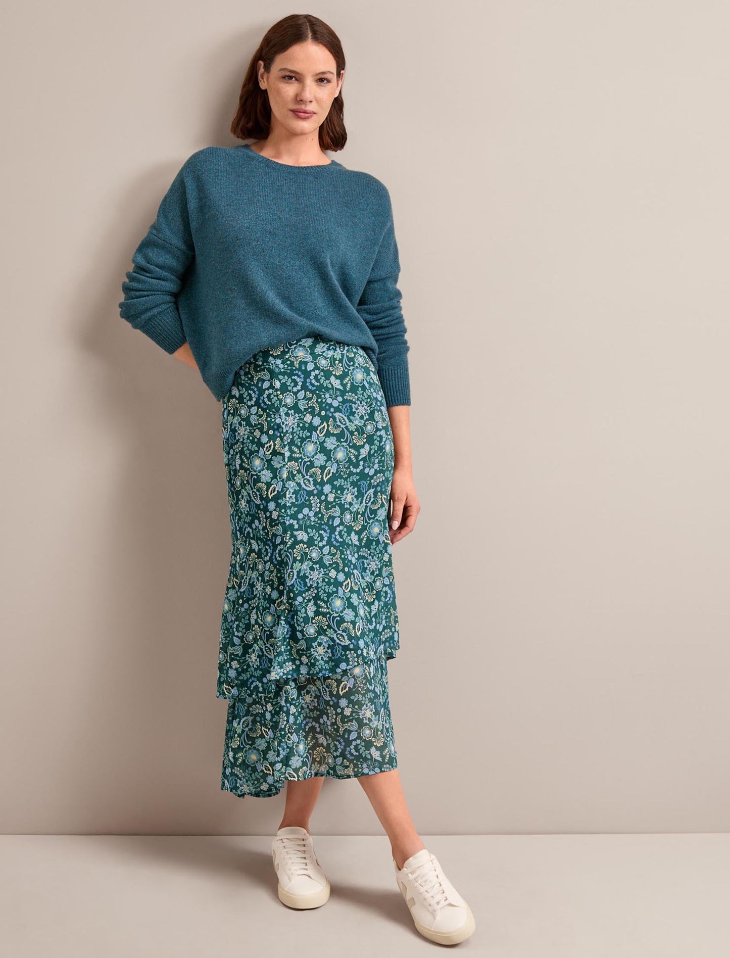 Lotta Maxi Skirt - Dark Green Pale Blue Large Floral Print