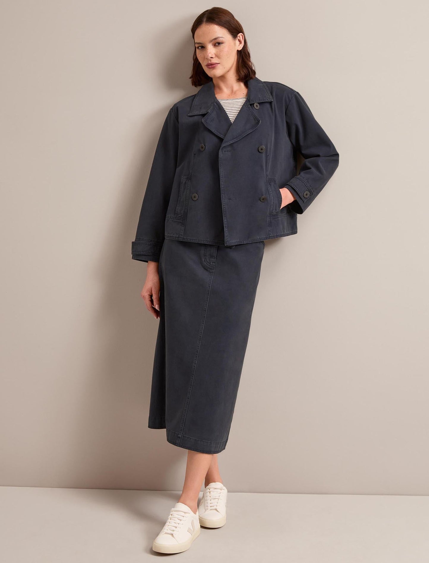 Shona Cotton Twill Midi Skirt - Navy