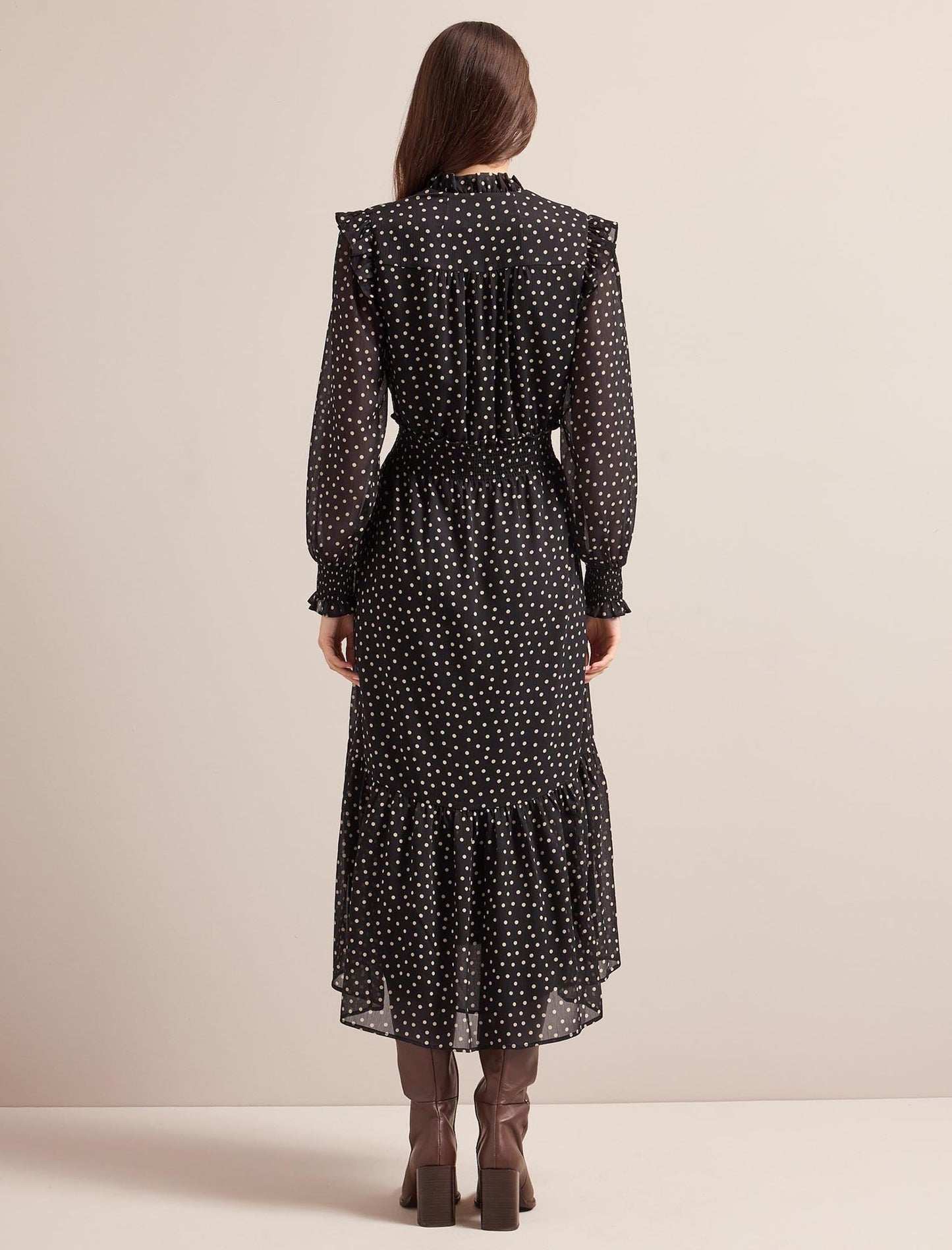 Saskia Maxi Dress - Black Cream Polka Dot Print