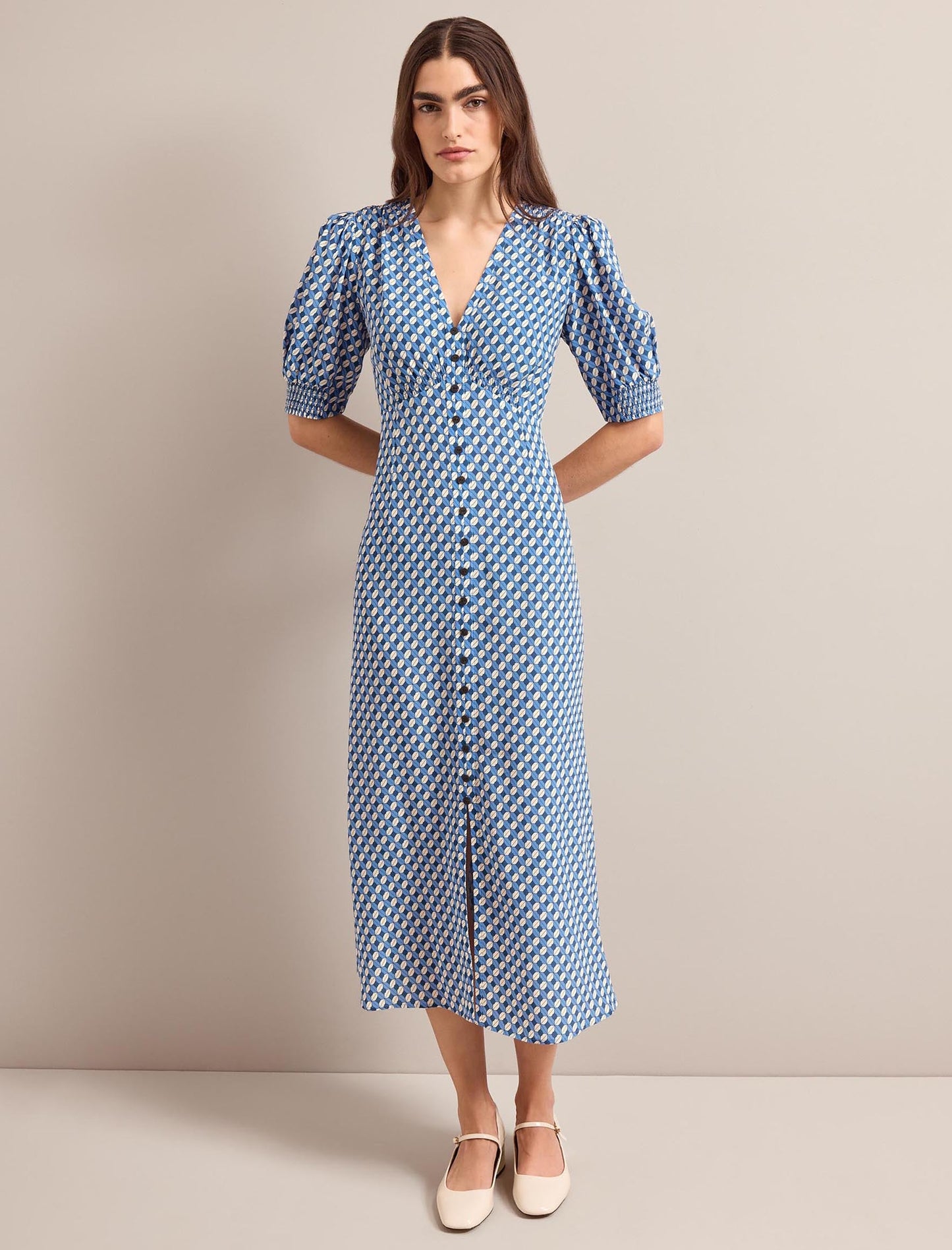 Julietta Silk Maxi Dress - Blue Cream Lips Print