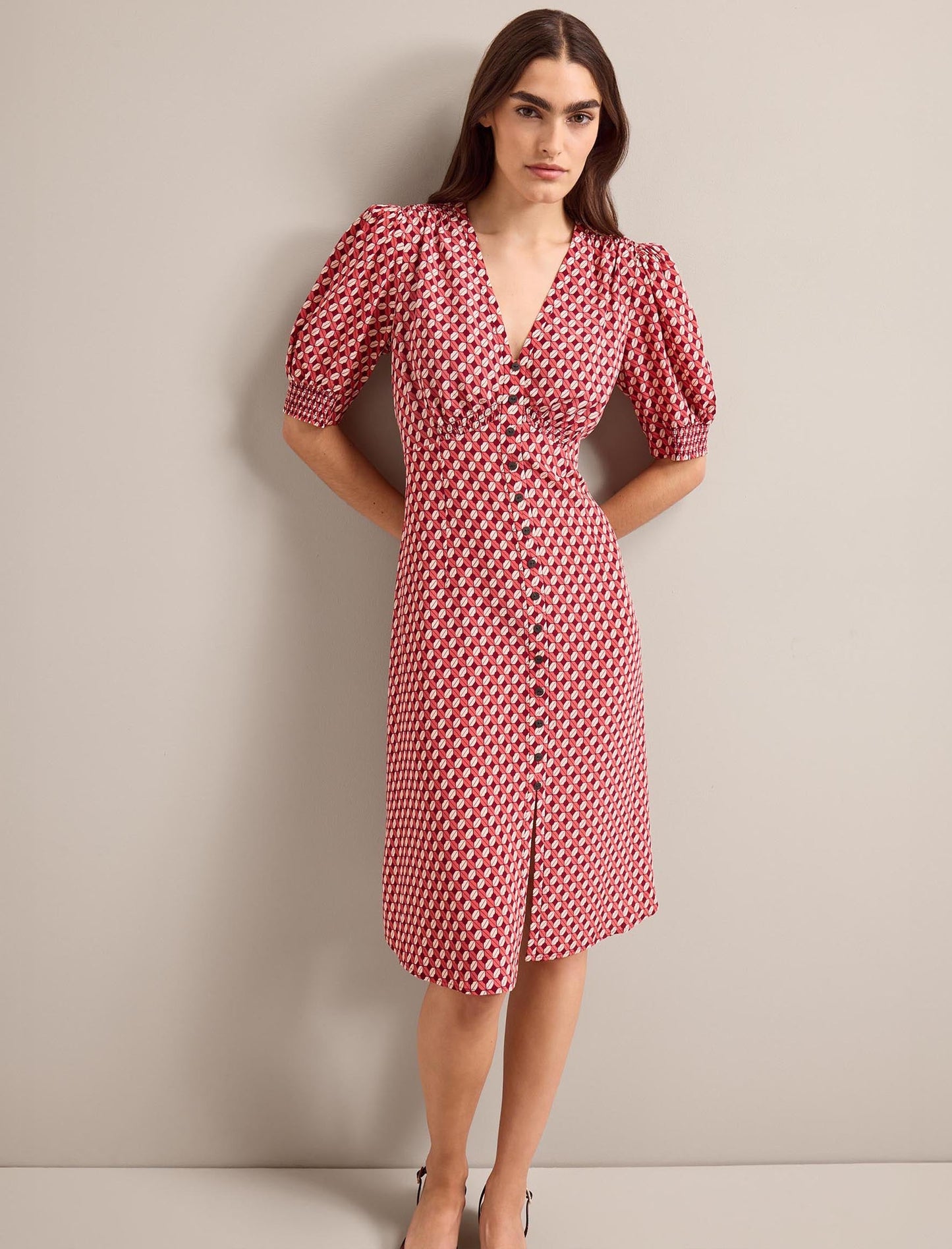 Julietta Silk Short Dress - Blush Burgundy Lips Print