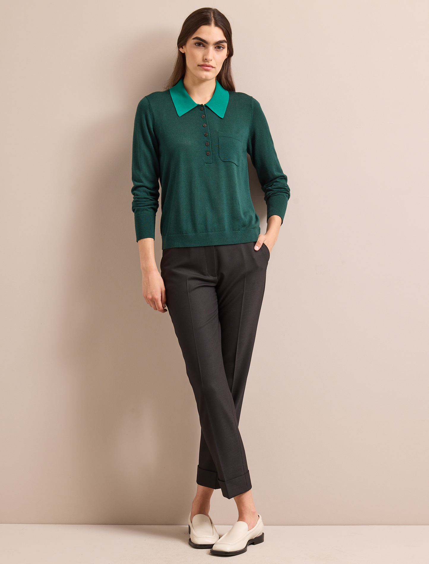 Josie Merino Wool Blend Jumper - Dark Green Emerald Green