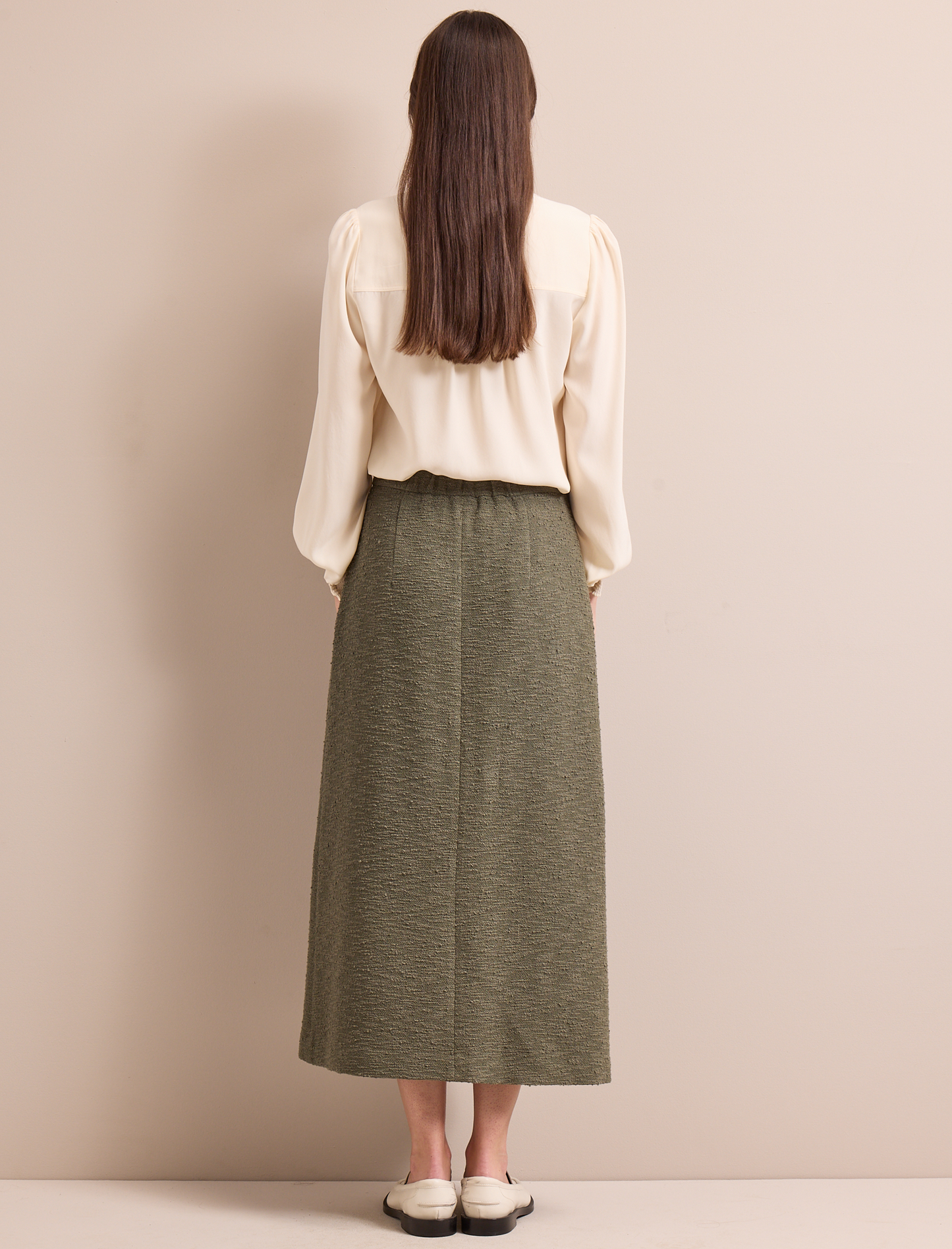 Layla Boucle Tweed Maxi Skirt - Khaki
