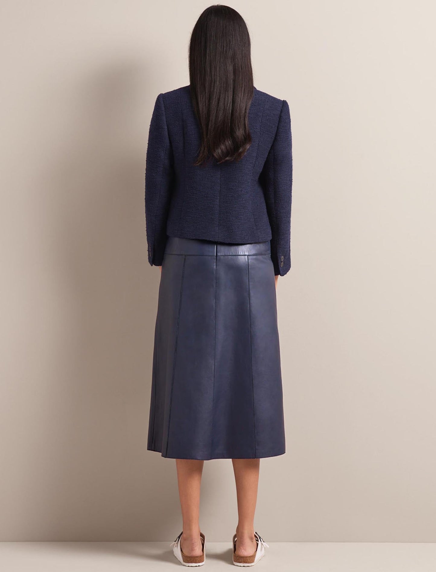 Tiana Leather Midi Skirt - Navy