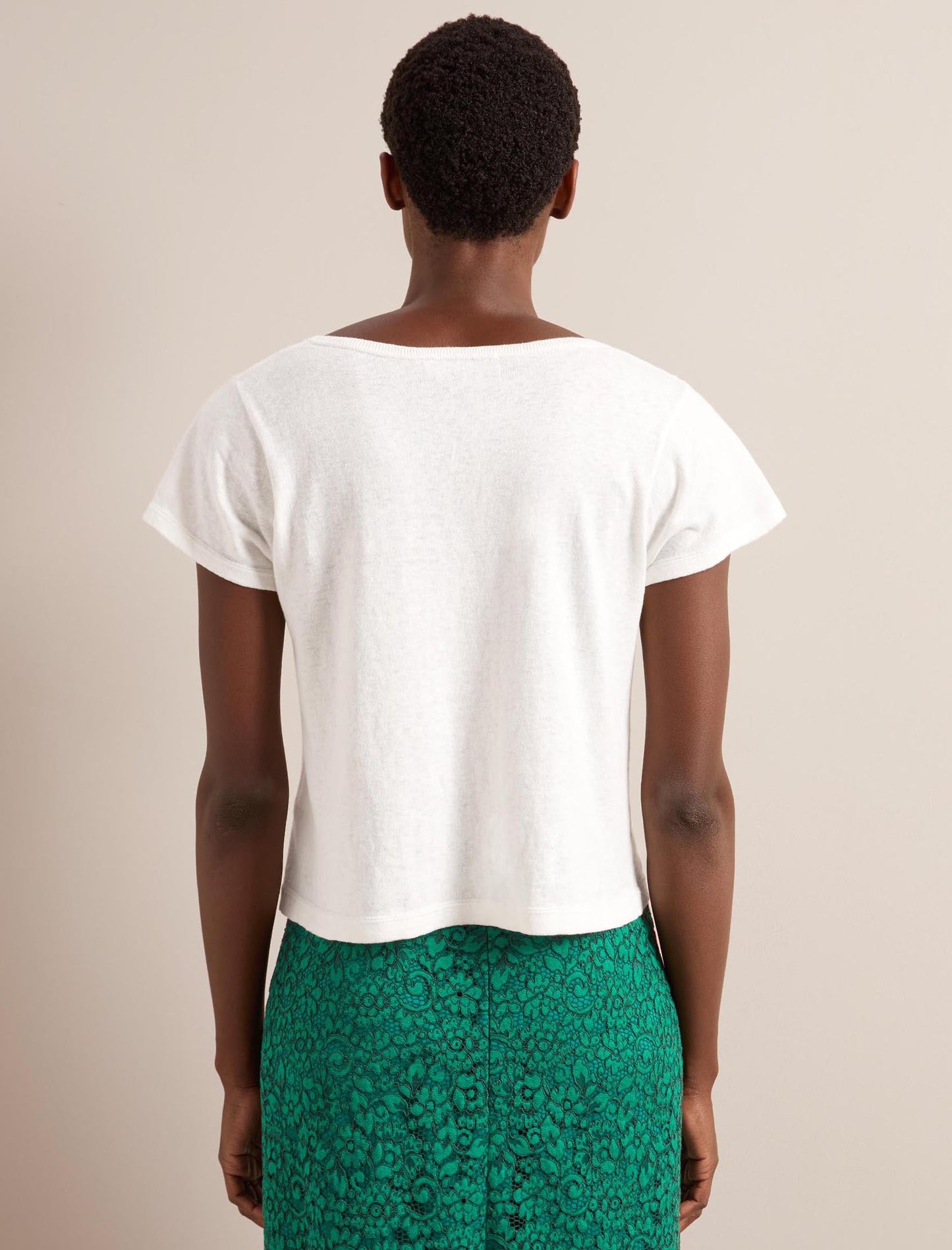 Madison Linen Blend Round Neck Knit T-Shirt - White