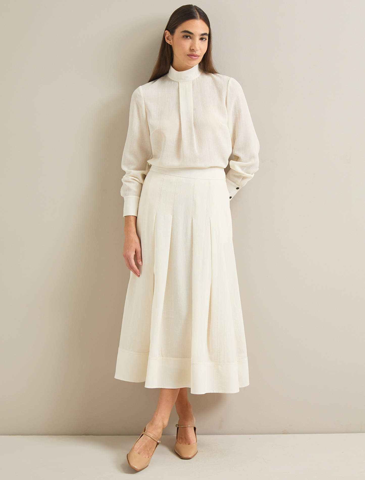 Sophia Techni Voile Pleated Maxi Skirt - Cream