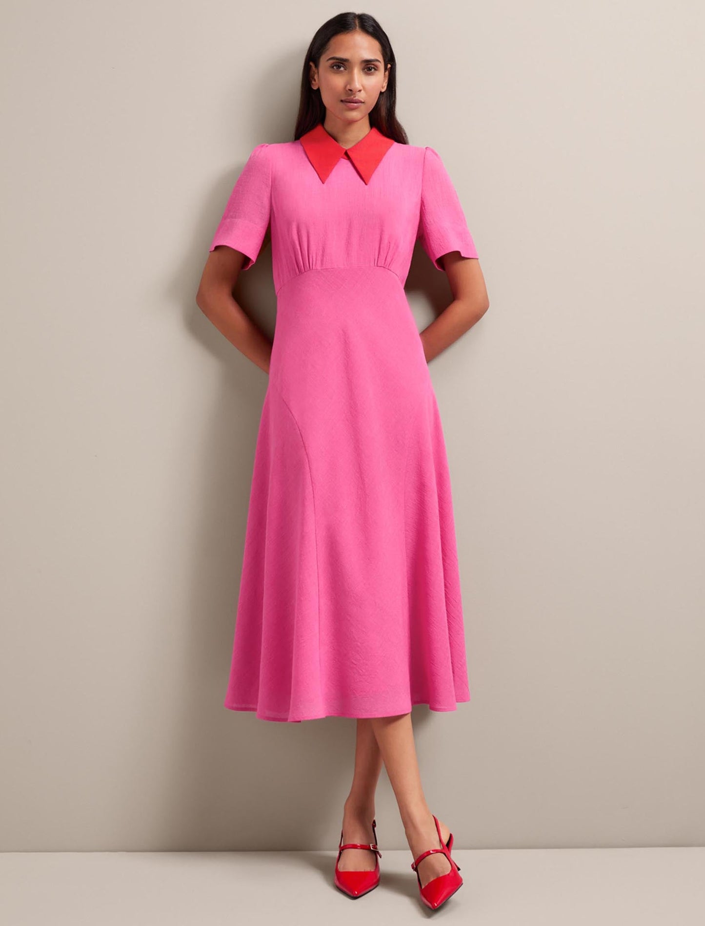 Lydia Techni Voile Midi Dress - Hot Pink Crimson
