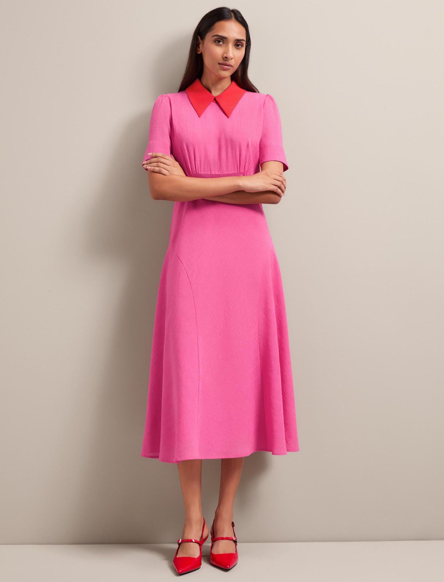 Lydia Techni Voile Midi Dress - Hot Pink Crimson