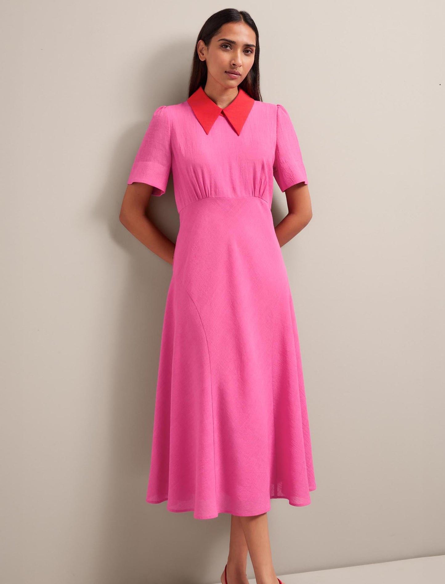 Lydia Techni Voile Midi Dress - Hot Pink Crimson