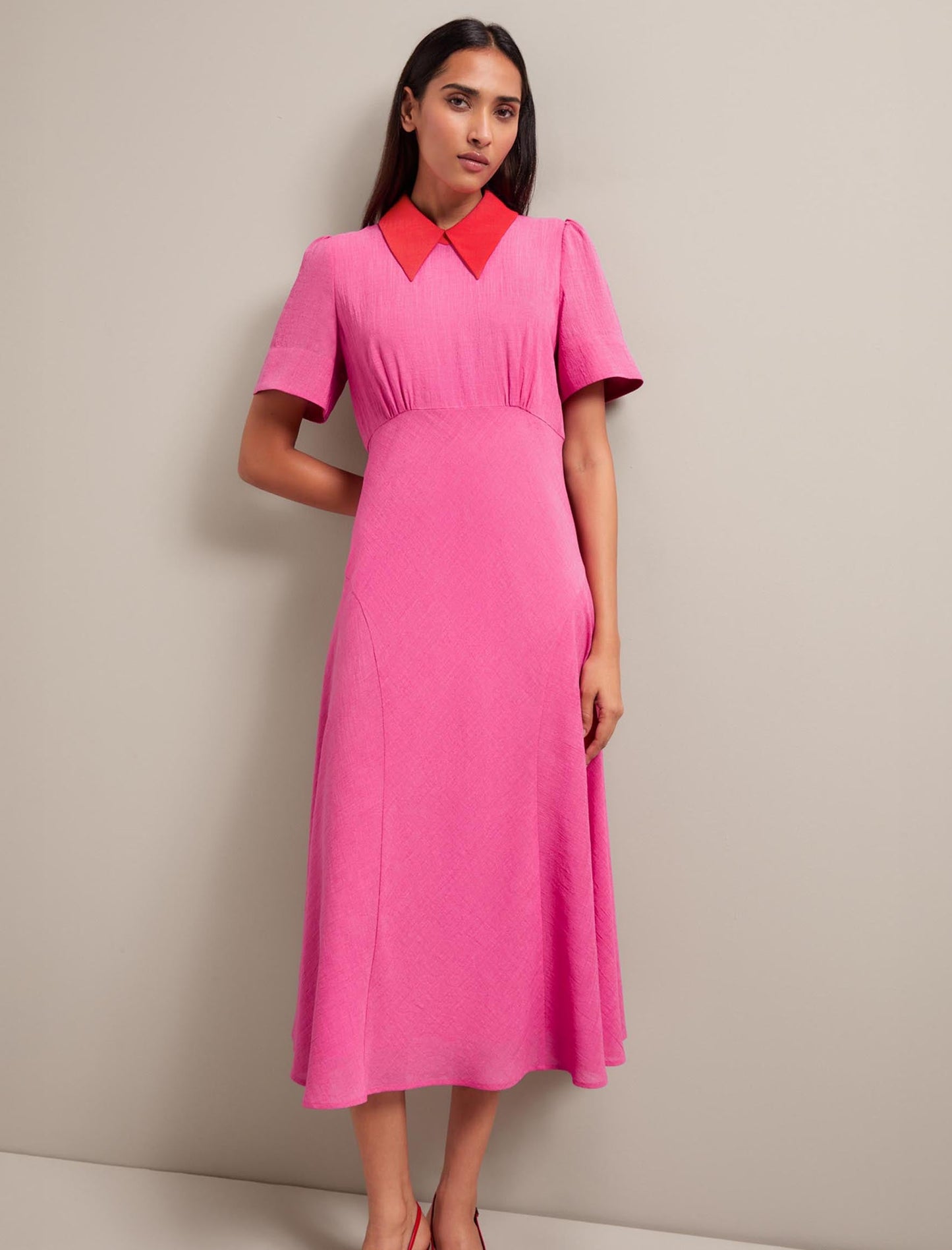 Lydia Techni Voile Midi Dress - Hot Pink Crimson