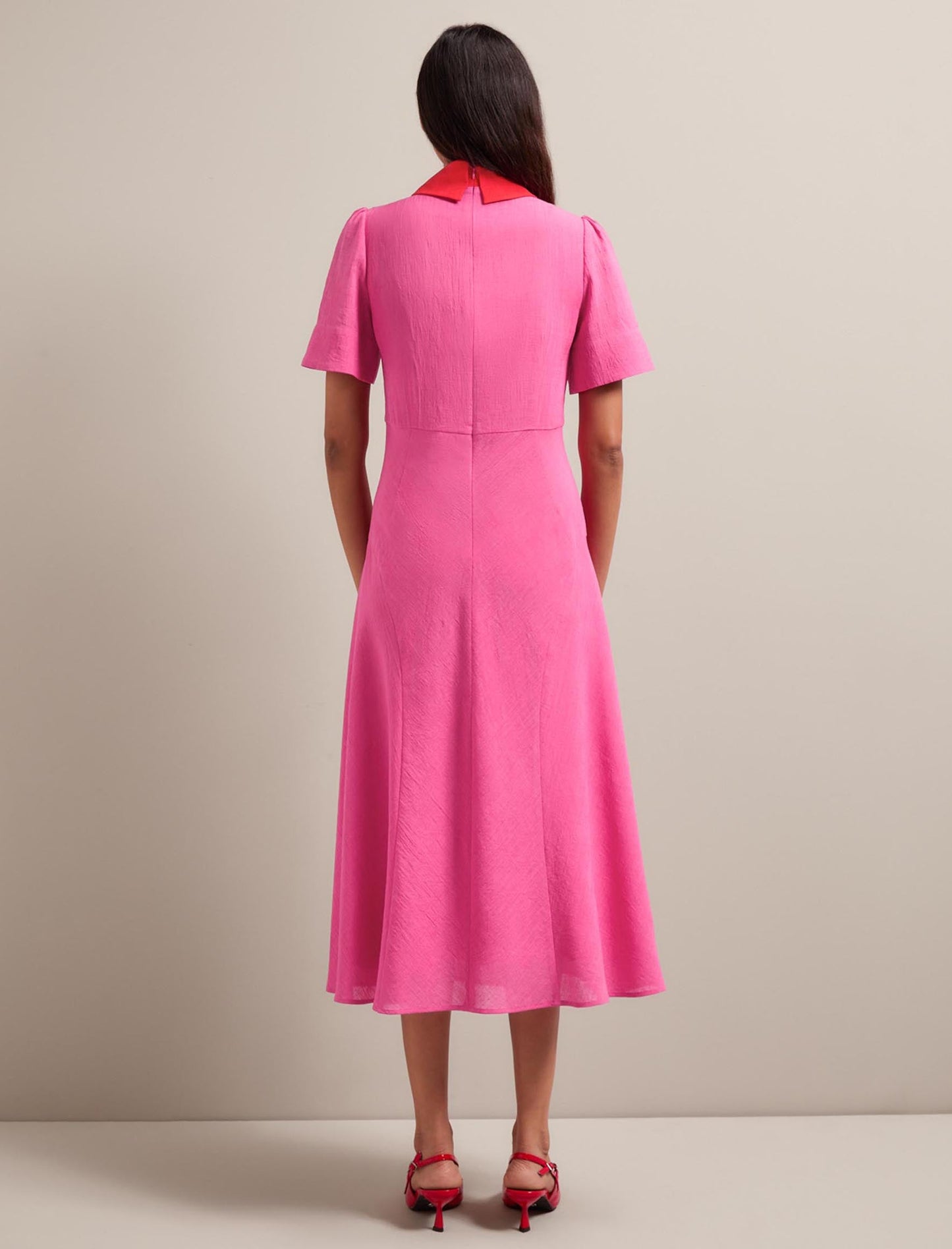 Lydia Techni Voile Midi Dress - Hot Pink Crimson
