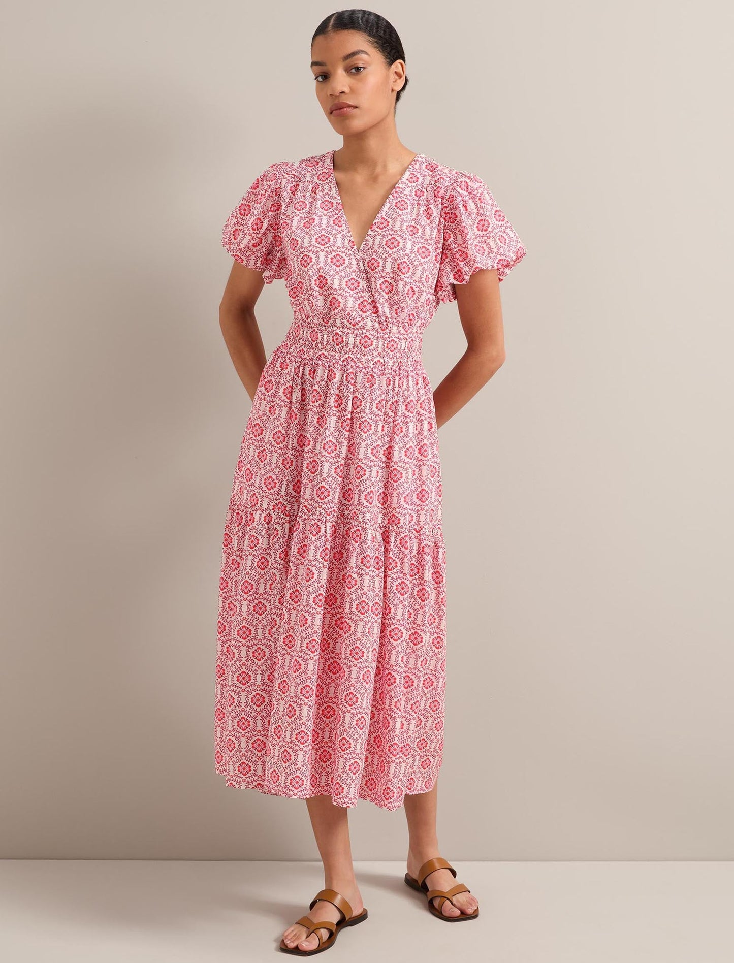 Orla Cotton Maxi Dress - White Pink Circle Carnation Print