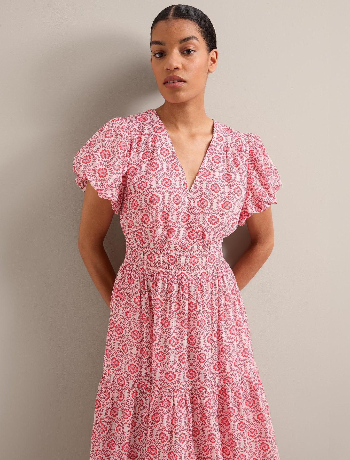 Orla Cotton Maxi Dress - White Pink Circle Carnation Print