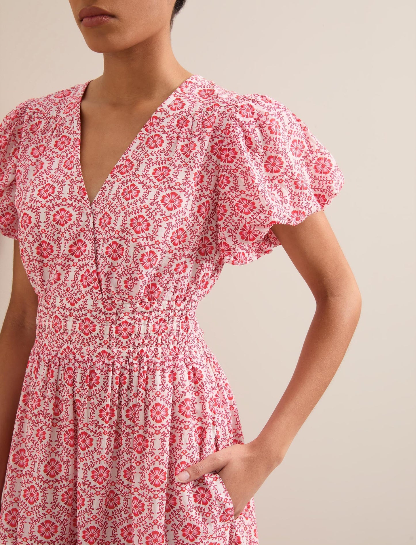 Orla Cotton Maxi Dress - White Pink Circle Carnation Print