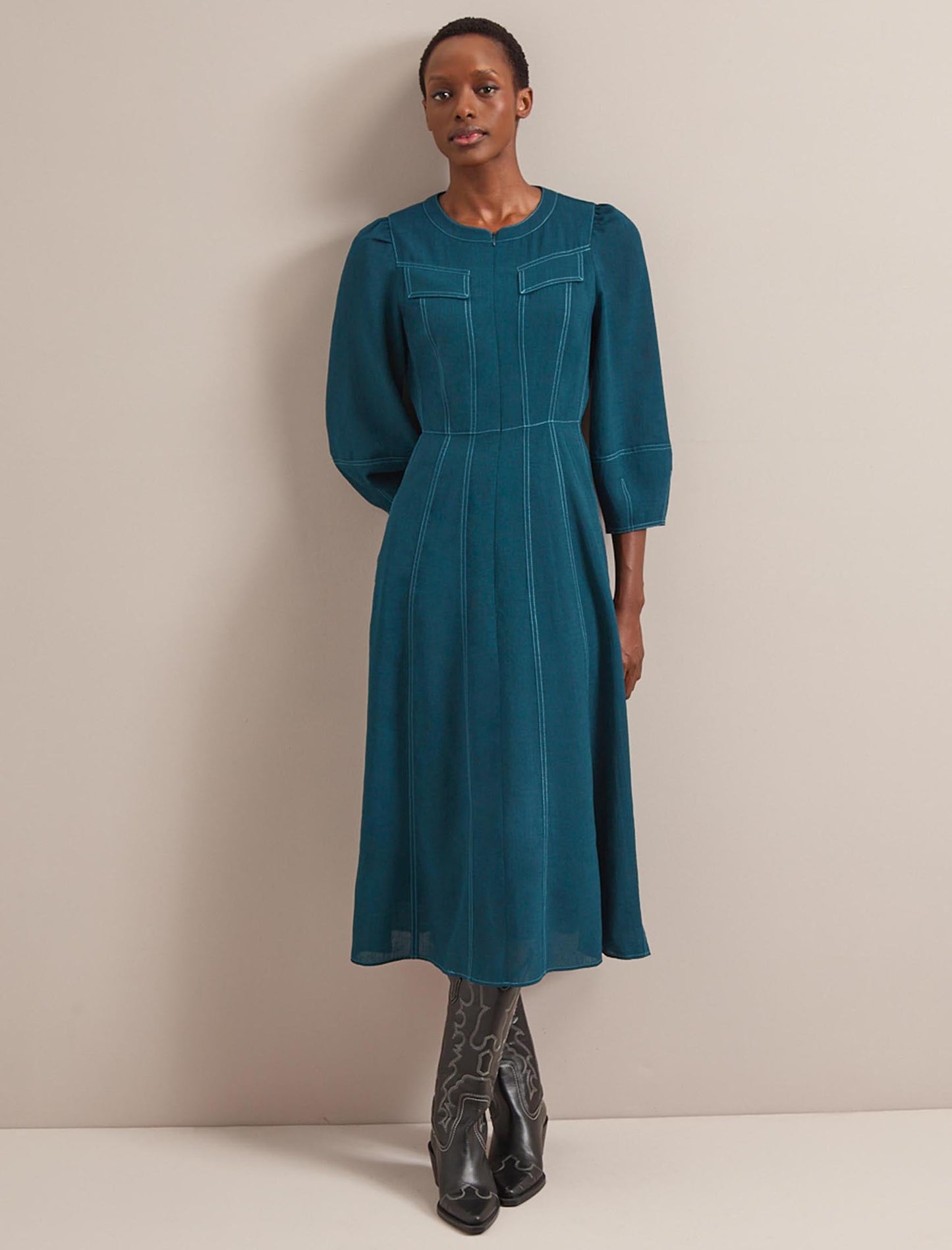 Lara Techni Voile Maxi Dress - Petrol Blue