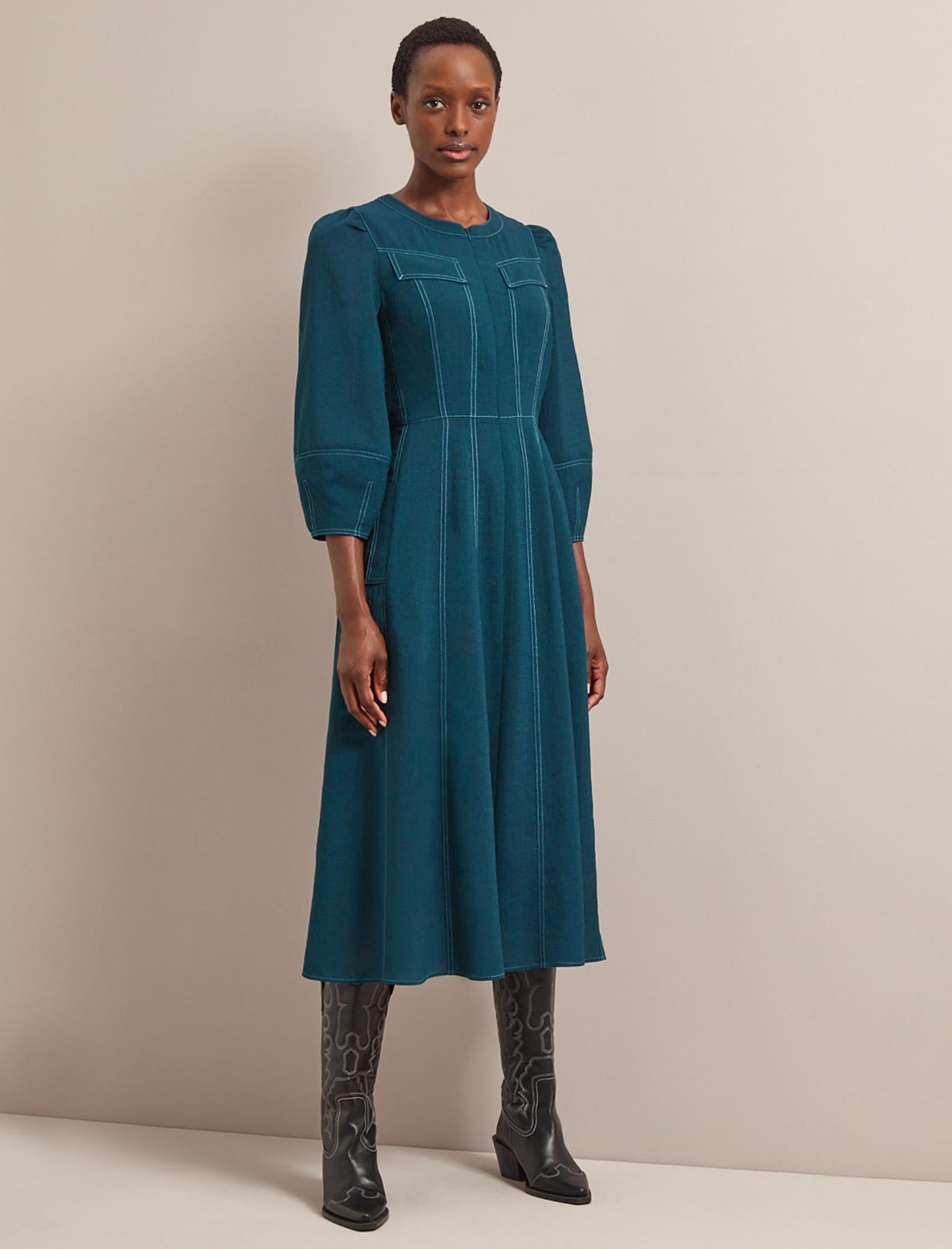 Lara Techni Voile Maxi Dress - Petrol Blue