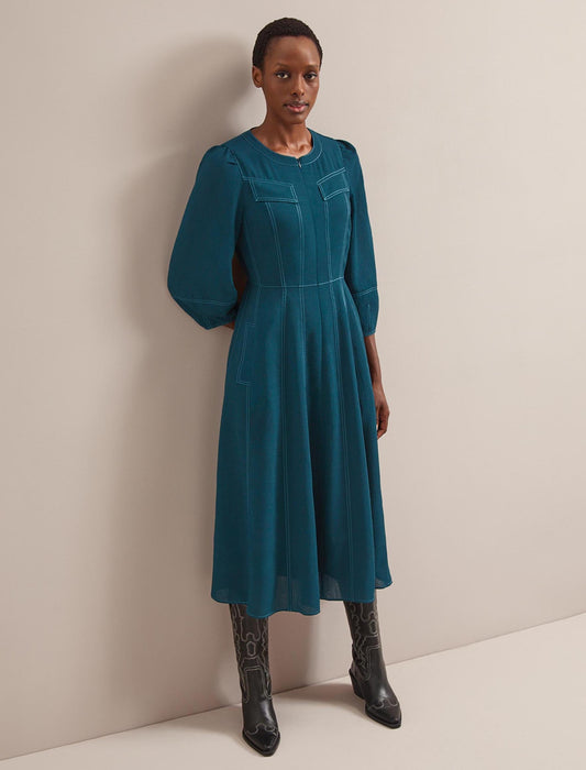 Lara Techni Voile Maxi Dress - Petrol Blue