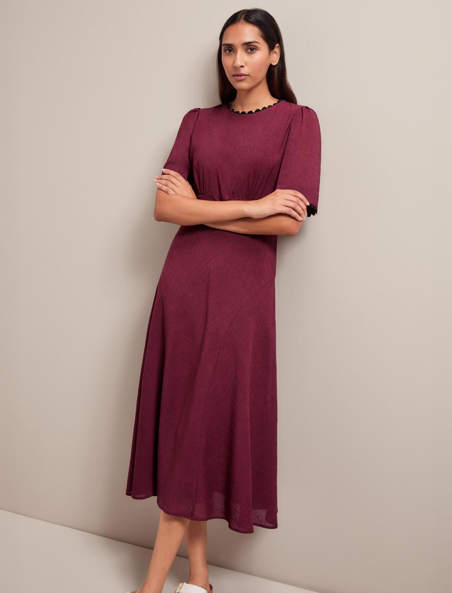 Lucy Techni Voile Midi Dress - Burgundy