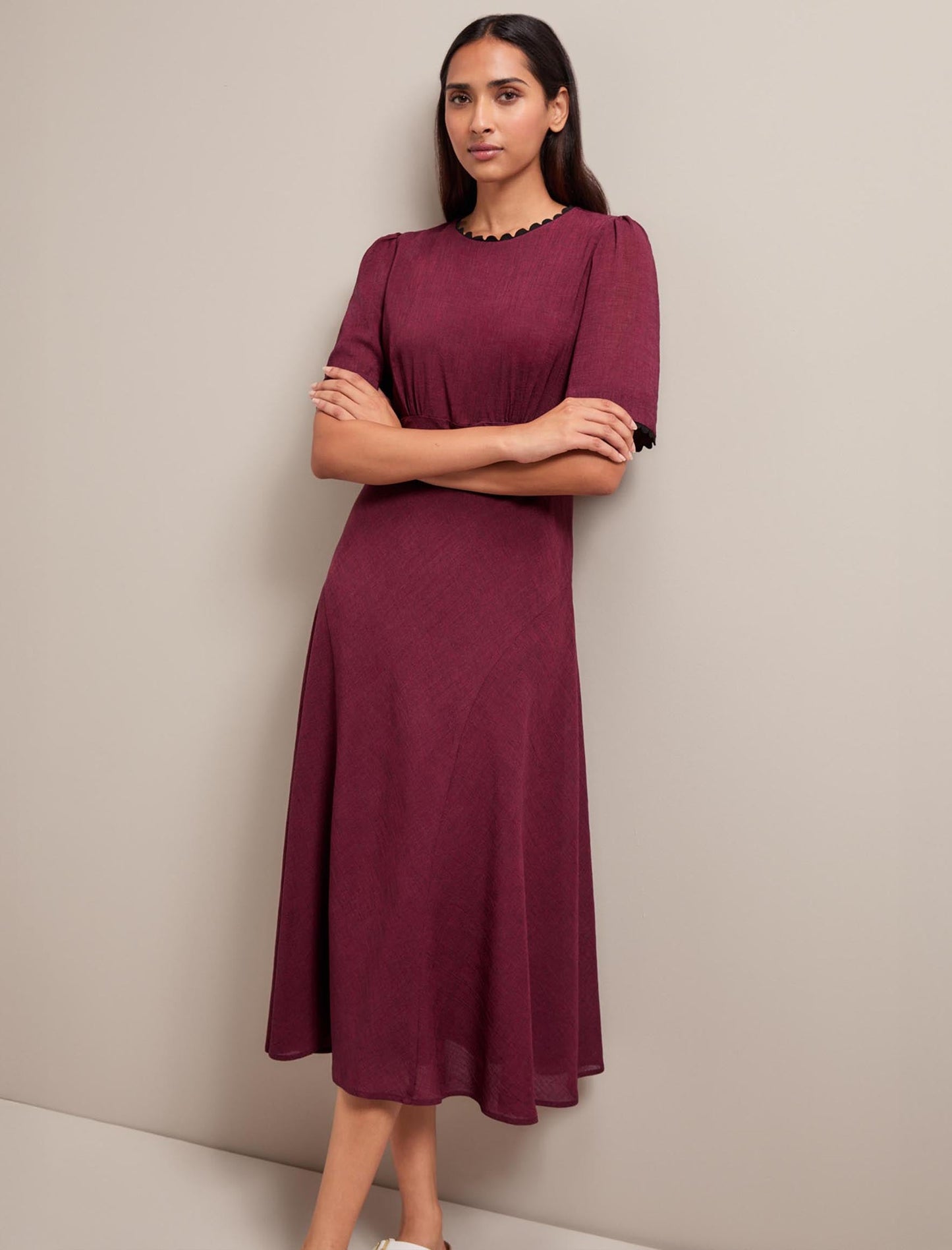 Lucy Techni Voile Midi Dress - Burgundy