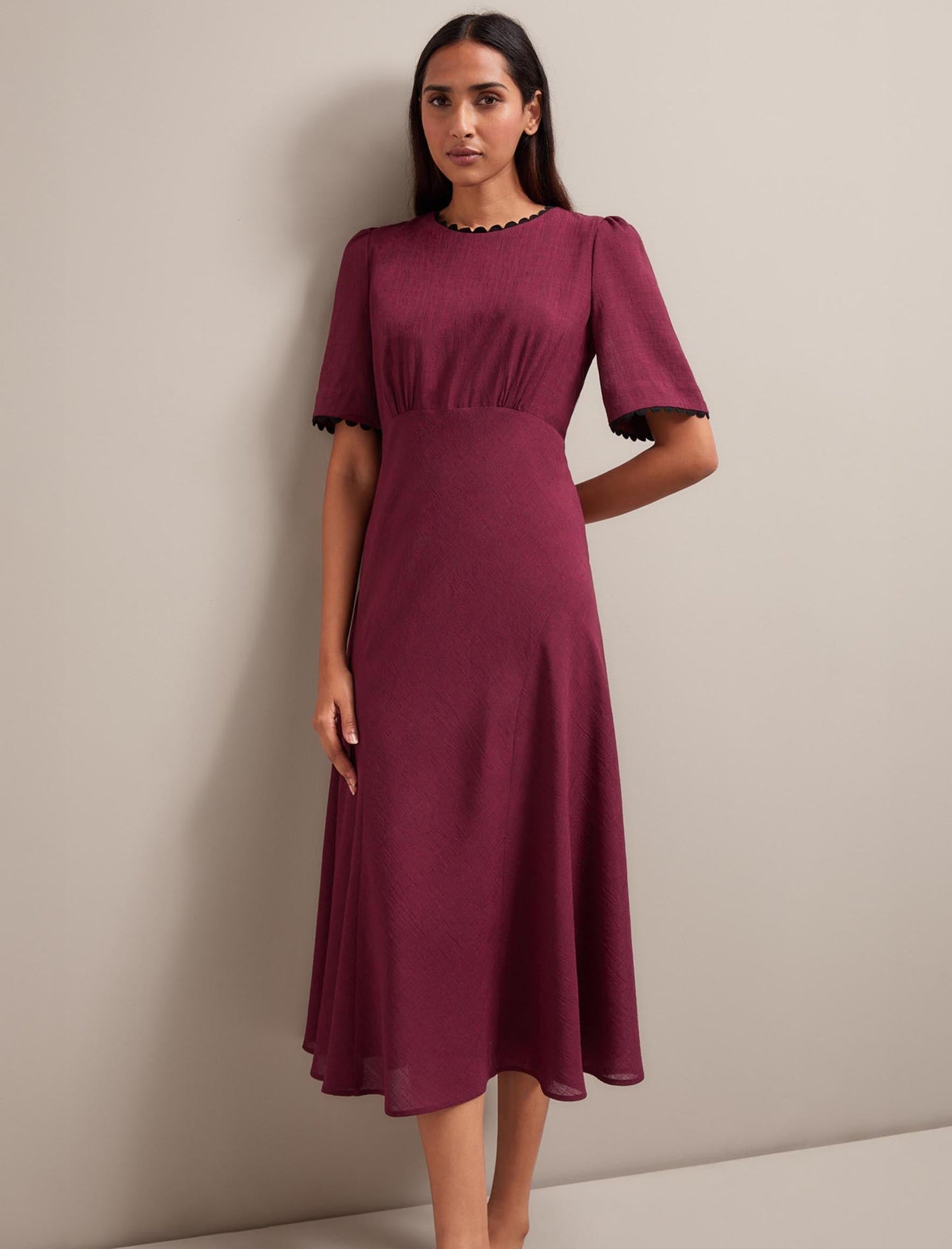 Lucy Techni Voile Midi Dress - Burgundy