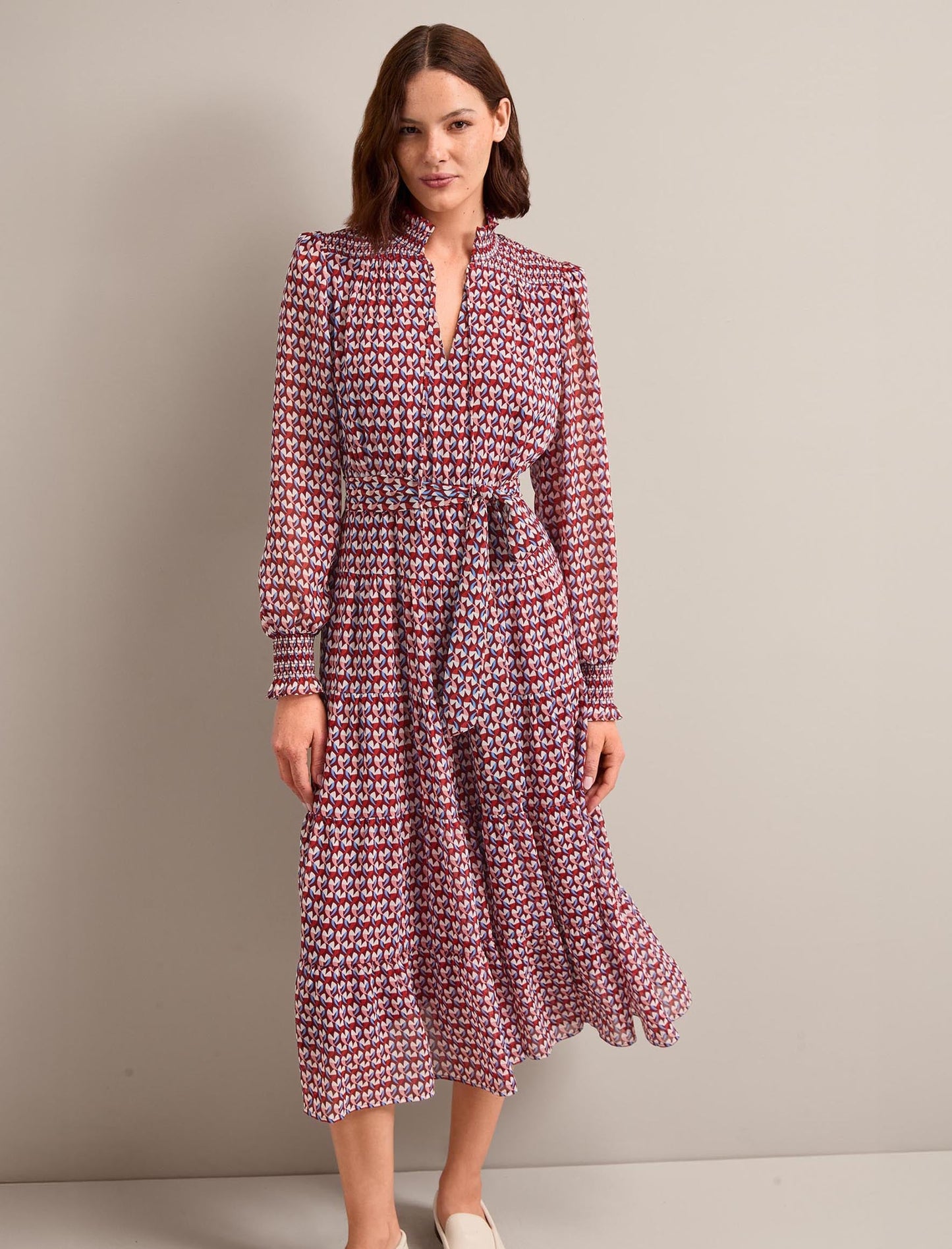 Marina Maxi Dress - Burgundy Heart Geo Print