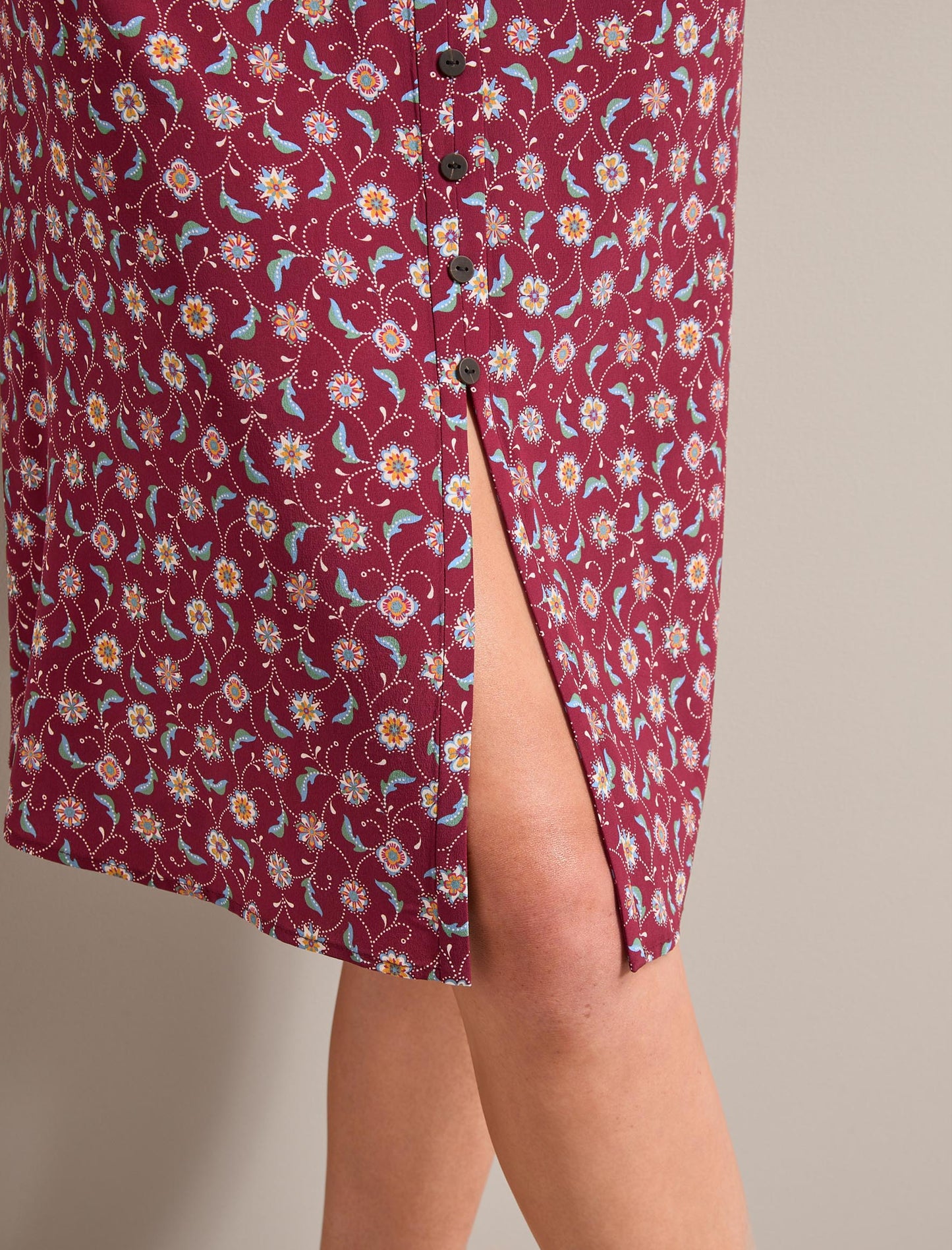 Julietta Silk Short Dress - Burgundy Trellis Print
