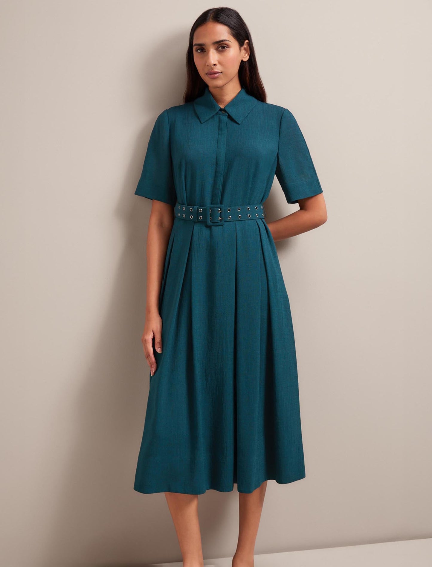 Anya Techni Voile Dress - Petrol Blue
