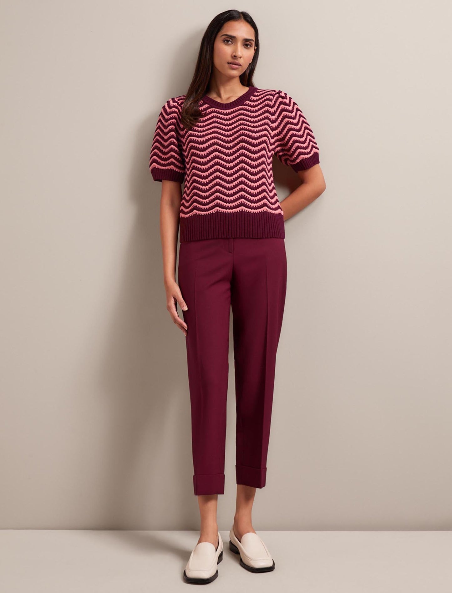 June Cotton Short Sleeve Jumper - Burgundy Rose Stripe