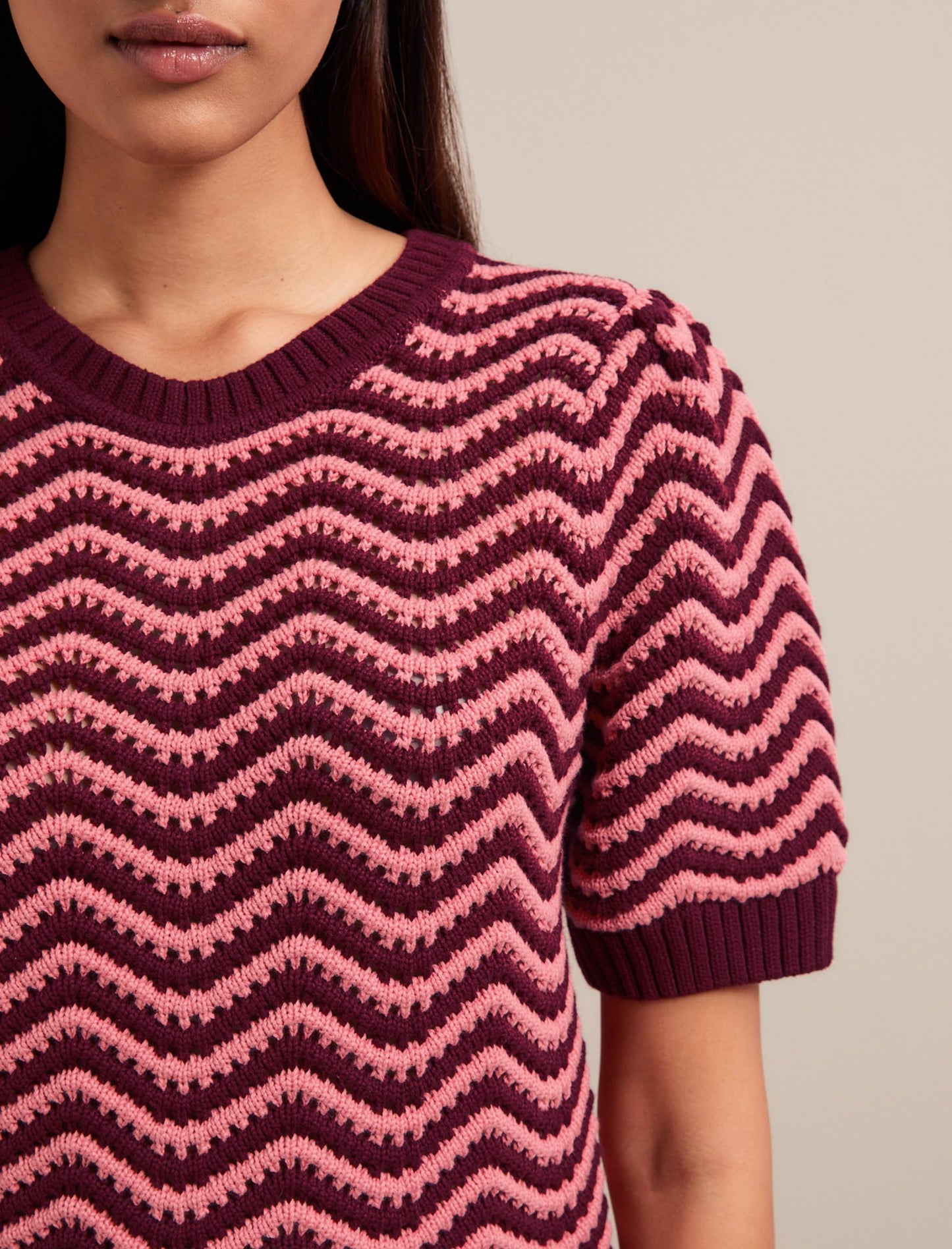 June Cotton Short Sleeve Jumper - Burgundy Rose Stripe