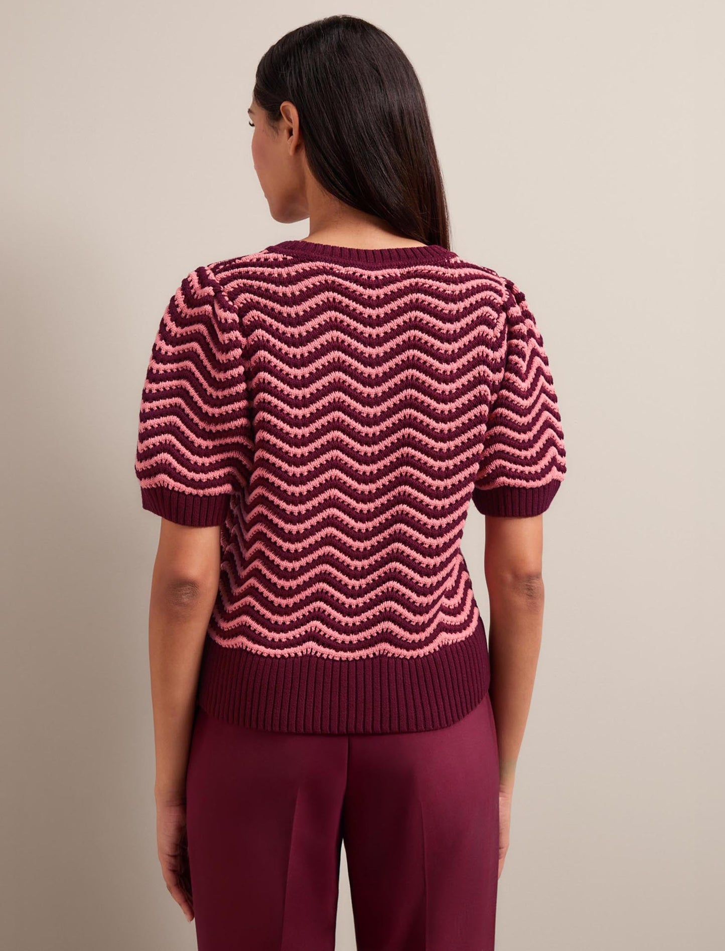 June Cotton Short Sleeve Jumper - Burgundy Rose Stripe