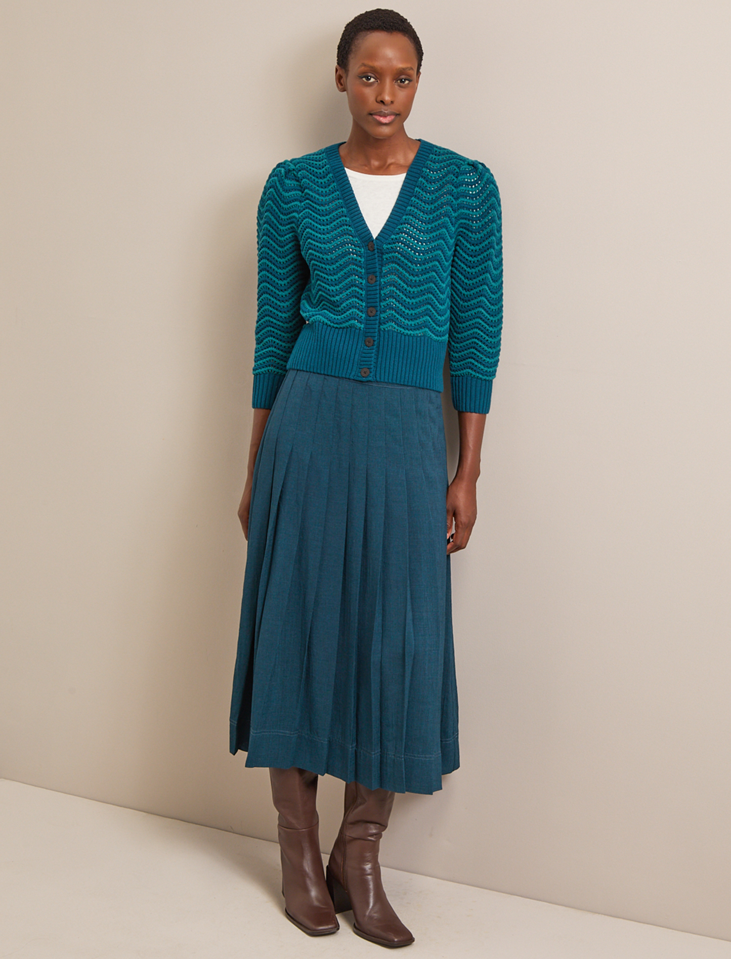 Chloe Cotton Cardigan - Petrol Blue Pale Petrol Blue Stripe