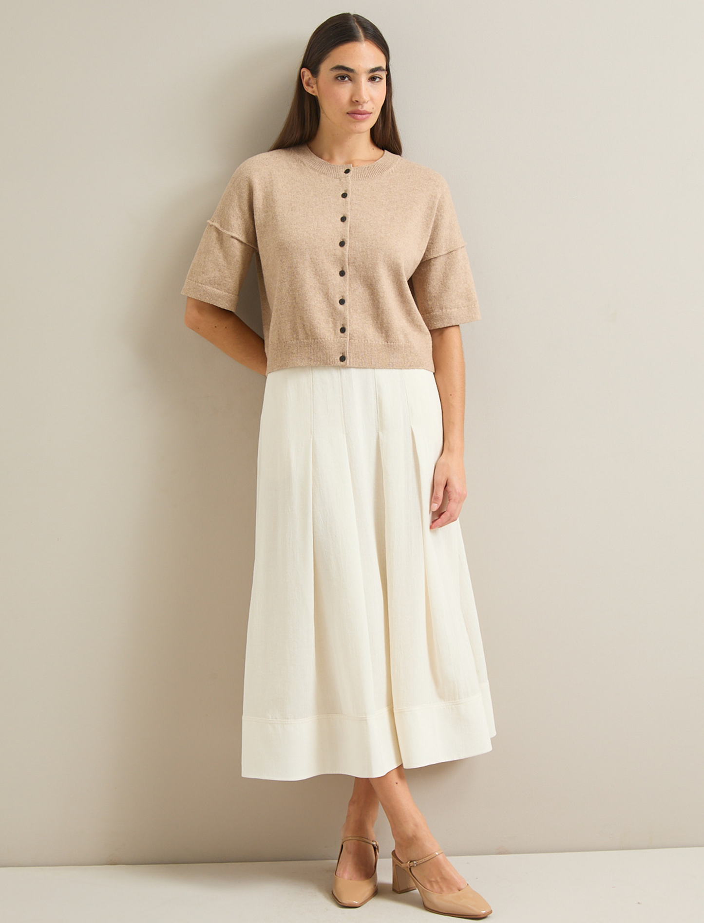 Casey Cotton Blend Cardigan - Taupe
