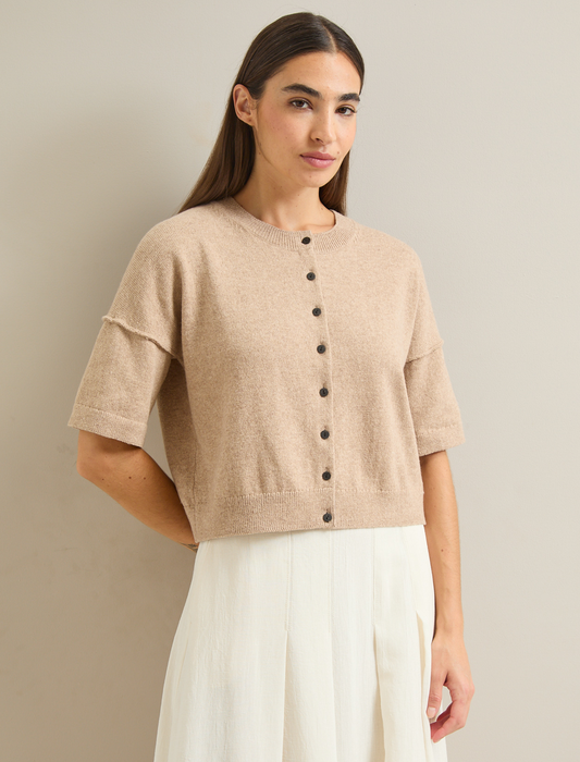 Casey Cotton Blend Cardigan - Taupe
