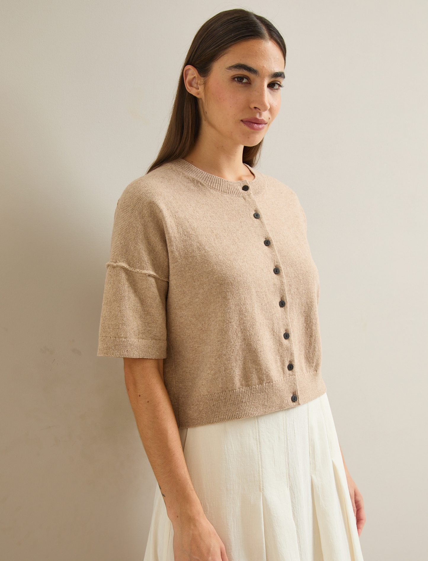Casey Cotton Blend Cardigan - Taupe