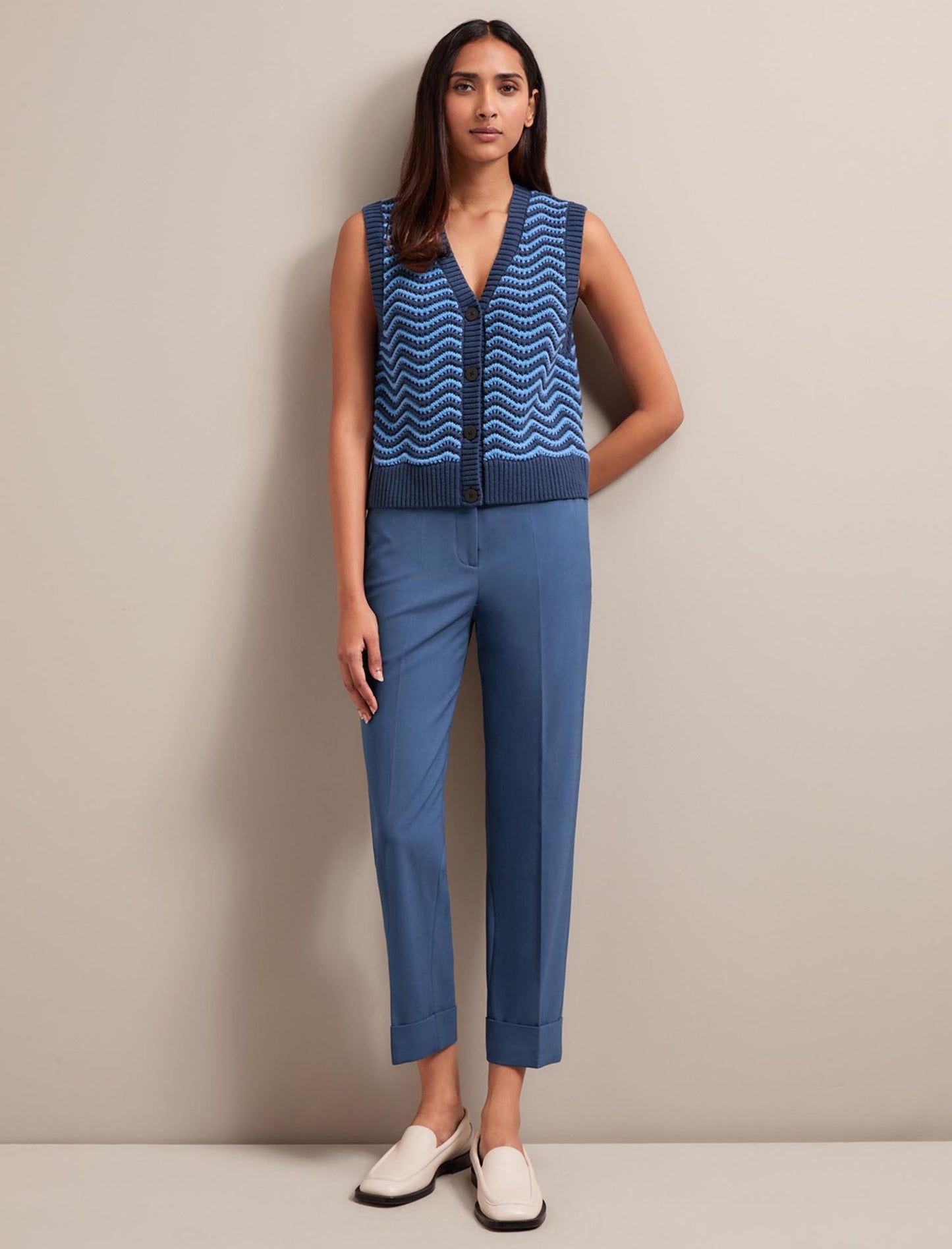 Edie Cotton Waistcoat - Denim Blue Pale Blue Stripe