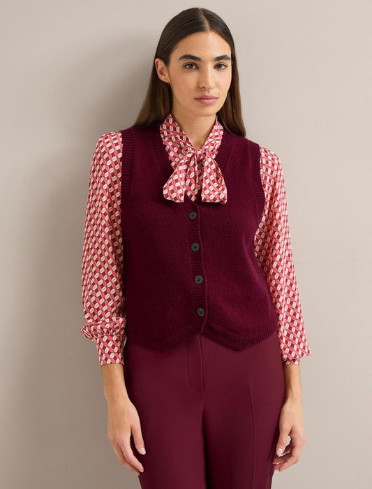 Wesley Cashmere Blend V Neck Waistcoat - Burgundy