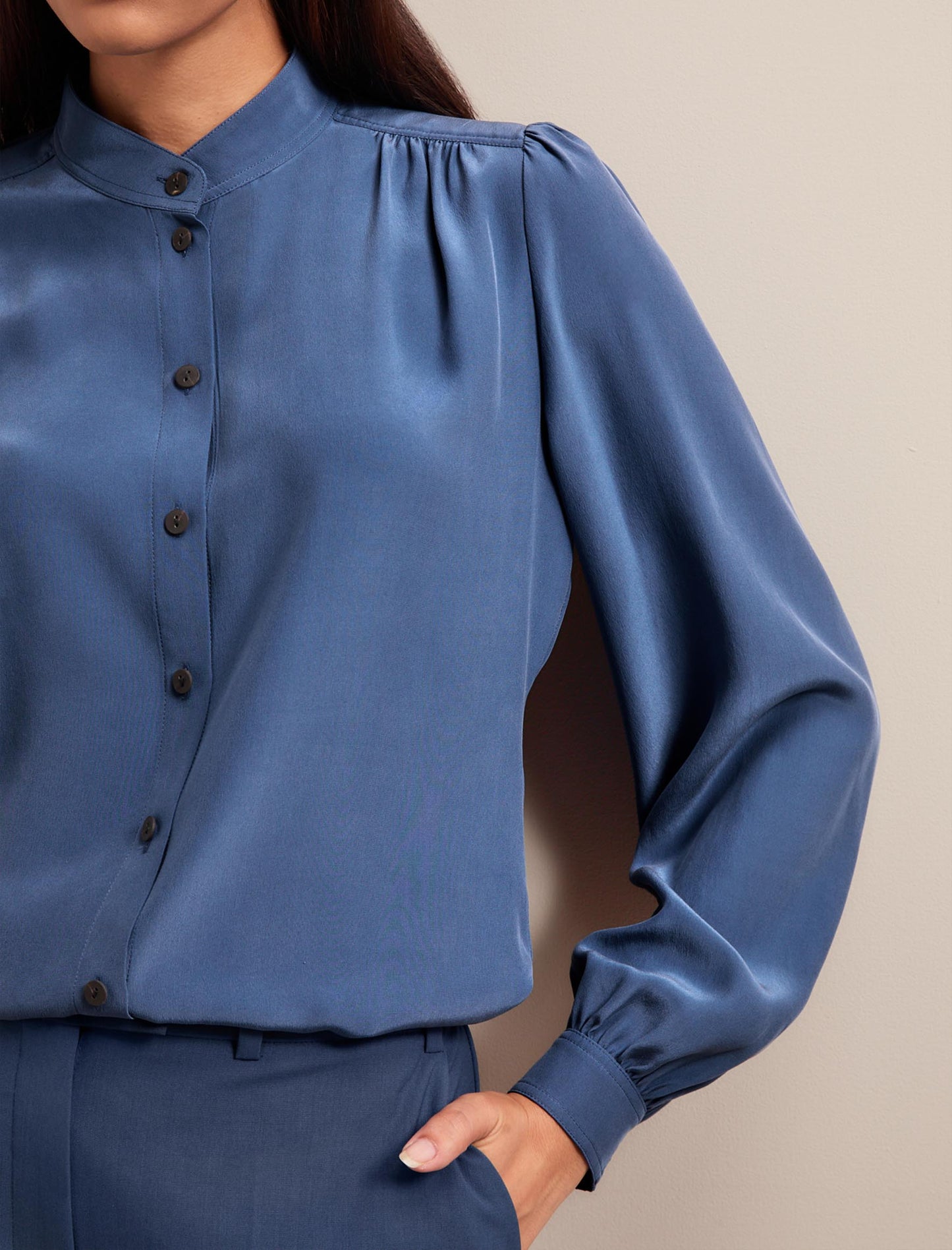 Brenna Silk Shirt - Slate Blue
