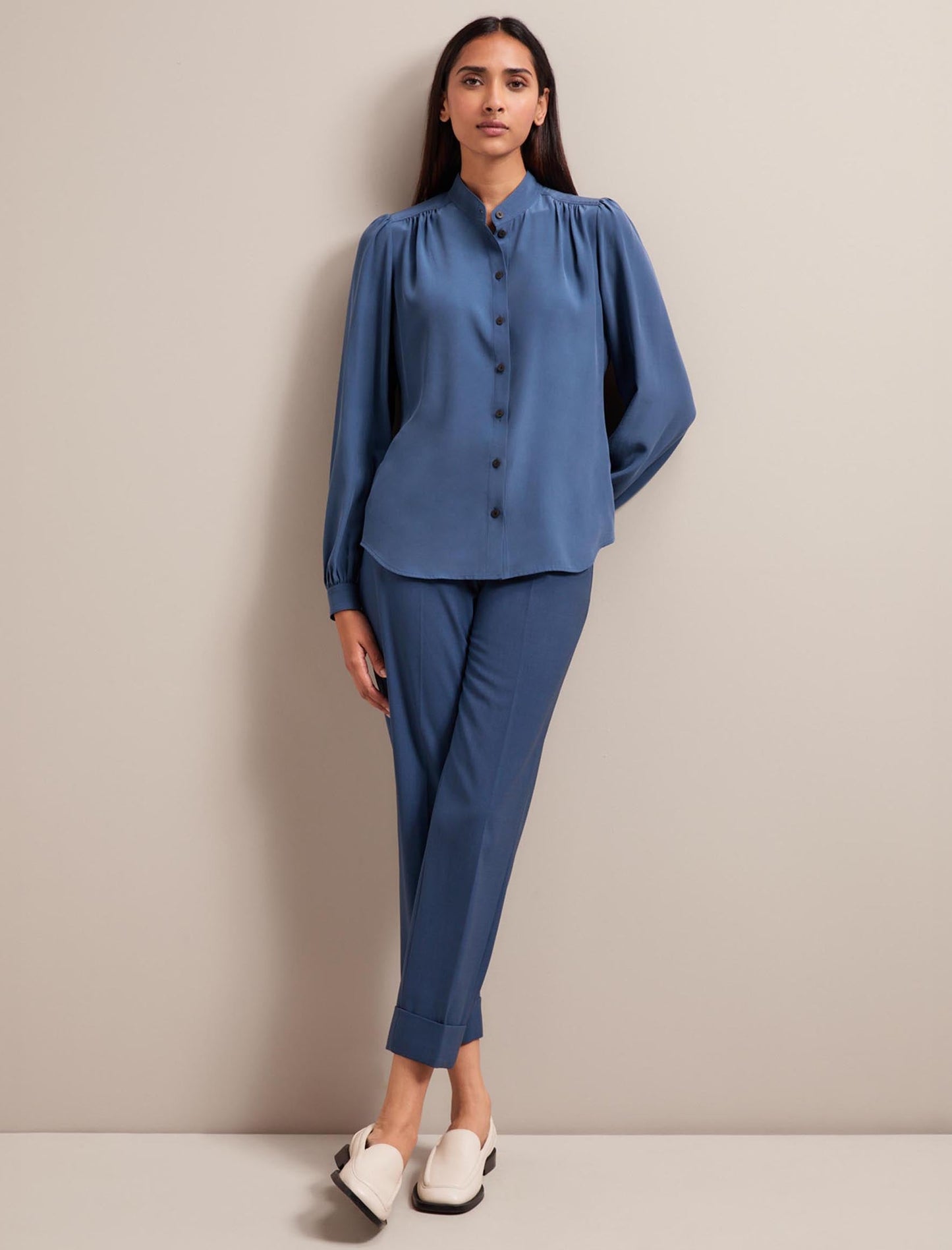 Brenna Silk Shirt - Slate Blue